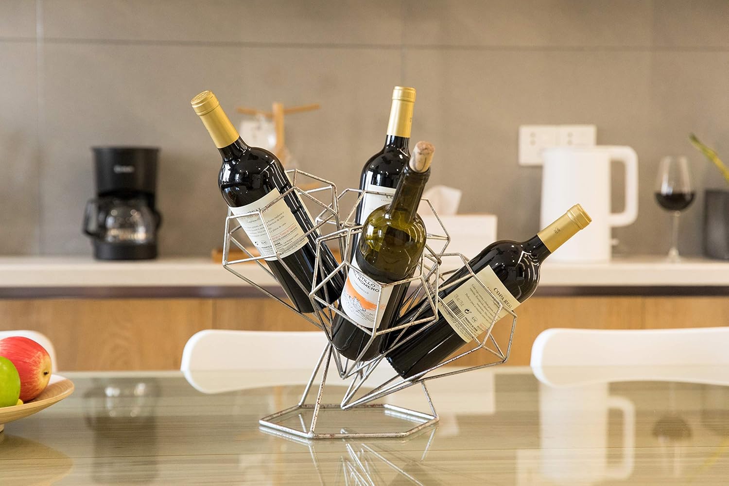 Vintage Metal Diamond Shaped 4-Bottle Wine Holder