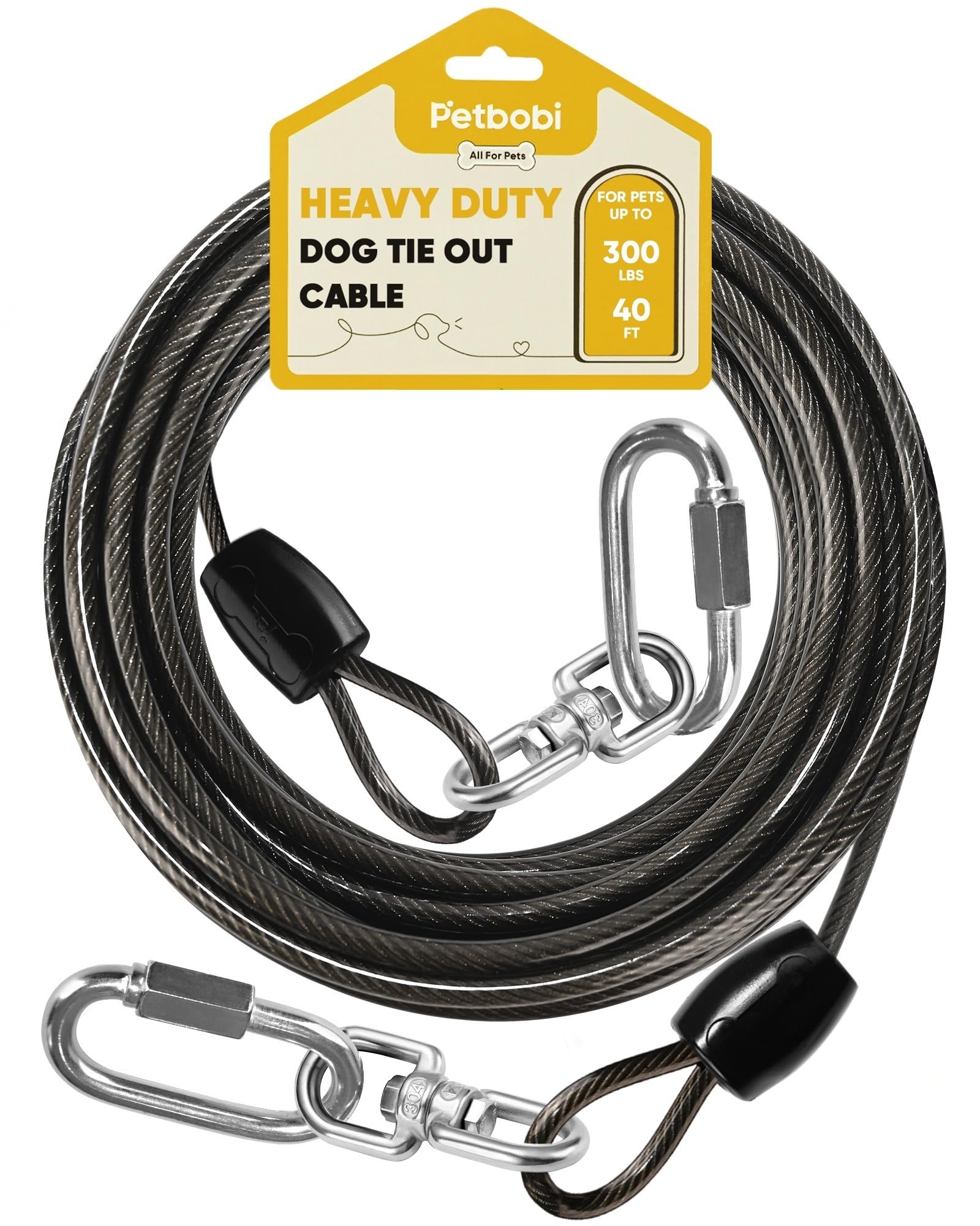 Petbobi Heavy Duty Dog Tie Out Cable, 12 m for Large Dogs Up to 135 kg
