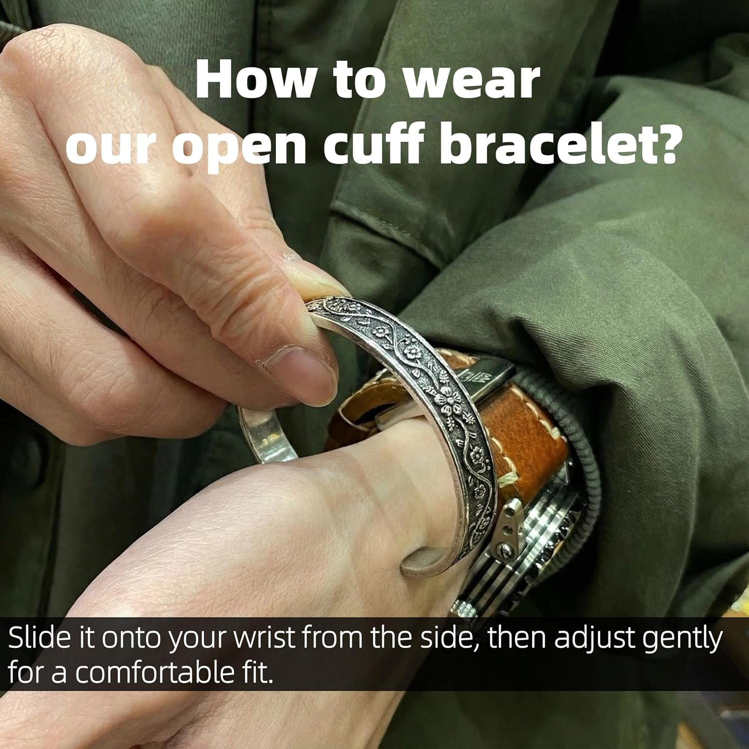 YWMAN Vintage Floral Cuff Bracelet, Stainless Steel Flower Bangle Bracelets for Women - Image 5