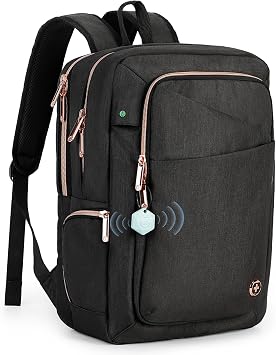Swissdigital Design Business Backpack For Women with Rose Gold-Tone Zippers College Travel Laptop Backpack with Apple Find My Network,Fits 15.6 inch Laptop,Black-Finder Color Random | SD1006FB0-01