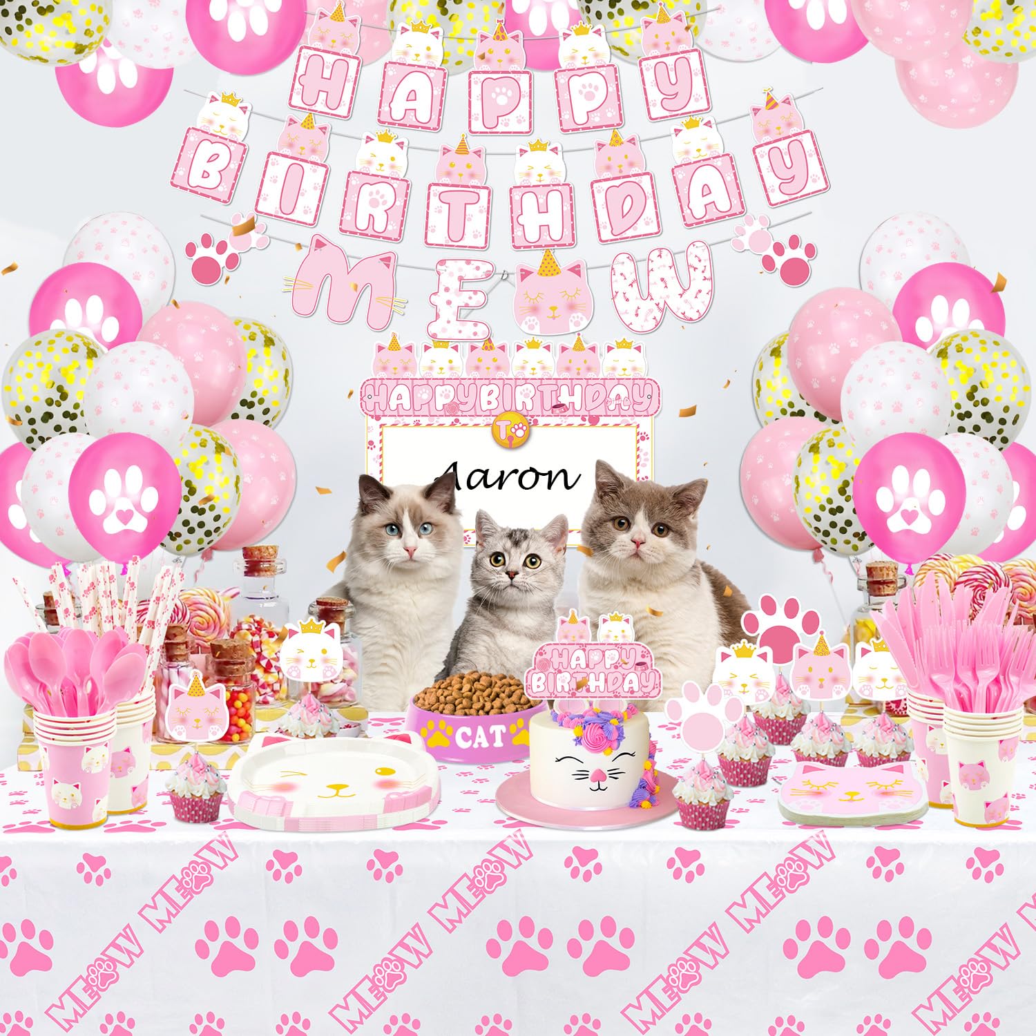 Animali Candele Carino Meow Gatto Palloncino Di Compleanno Banner Candela  Gatto, image size:1500x1500