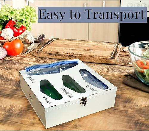 Miniatura 4 de AuldHome - Organizador de bolsas de cocina esmaltadas (blanco) con soporte de estilo rústico compatible con cierre de cremallera para almacenamiento