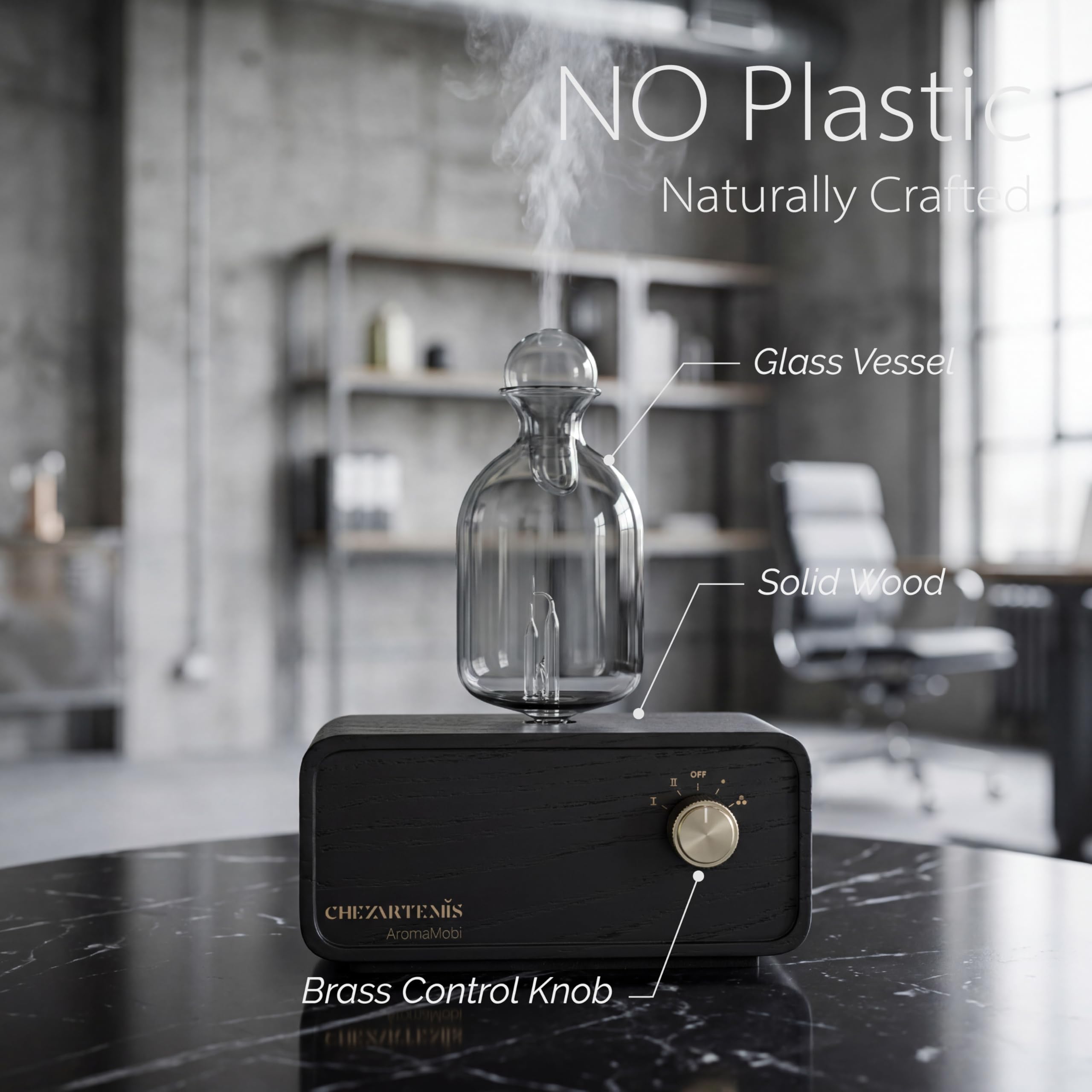 Nuit Diffusore di Oli Essenziali Senza Acqua, Nebulizzatore in Vetro Nero Ossidiana con Base in Legno Scuro, Diffusore Ricaricabile con 4 Timer & LED, per Ufficio Casa Yoga