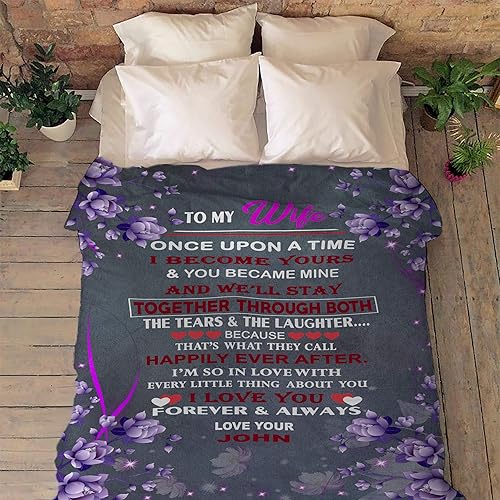 a mi esposa feliz siempre después, manta personalizada para esposa, con el nombre del marido y con citas, regalos de cumpleaños, para ella. Manta