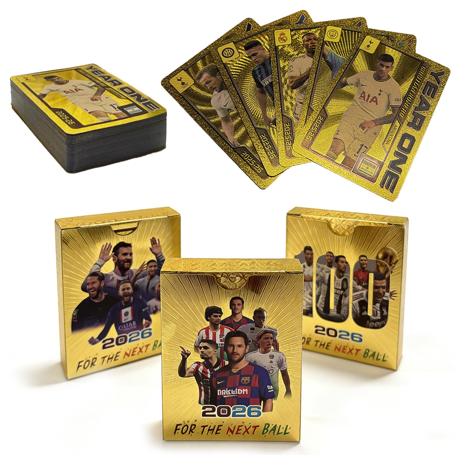 Dhqkqg Football Star Cards, 55Pcs Gold Soccer Star Cards for Football fans and collectors (cover random,card same)