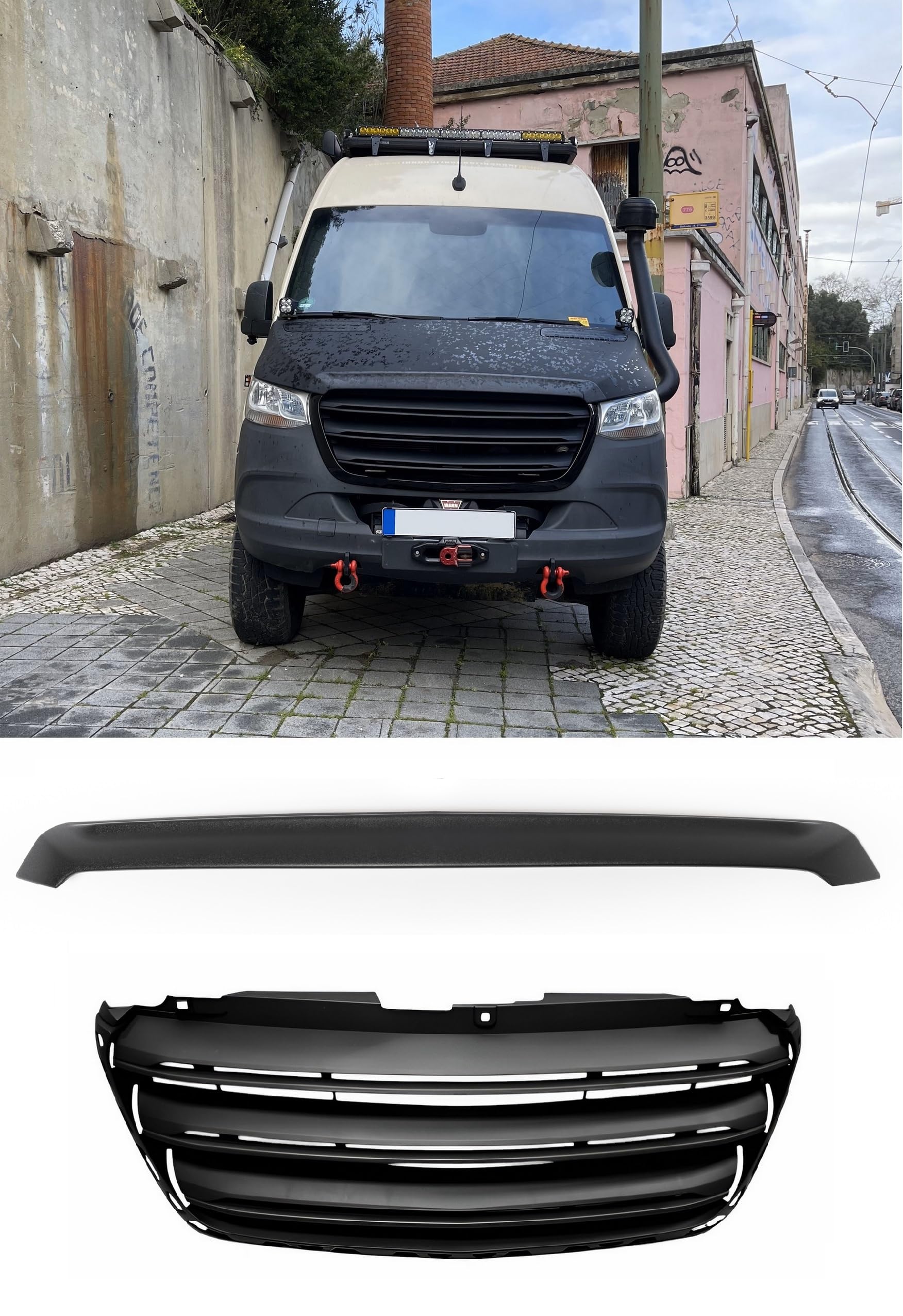 Pasuje do Mercedes Sprinter W907 W910 grill chłodnicy grill przedni grill czarny matowy kaptur maski spoiler