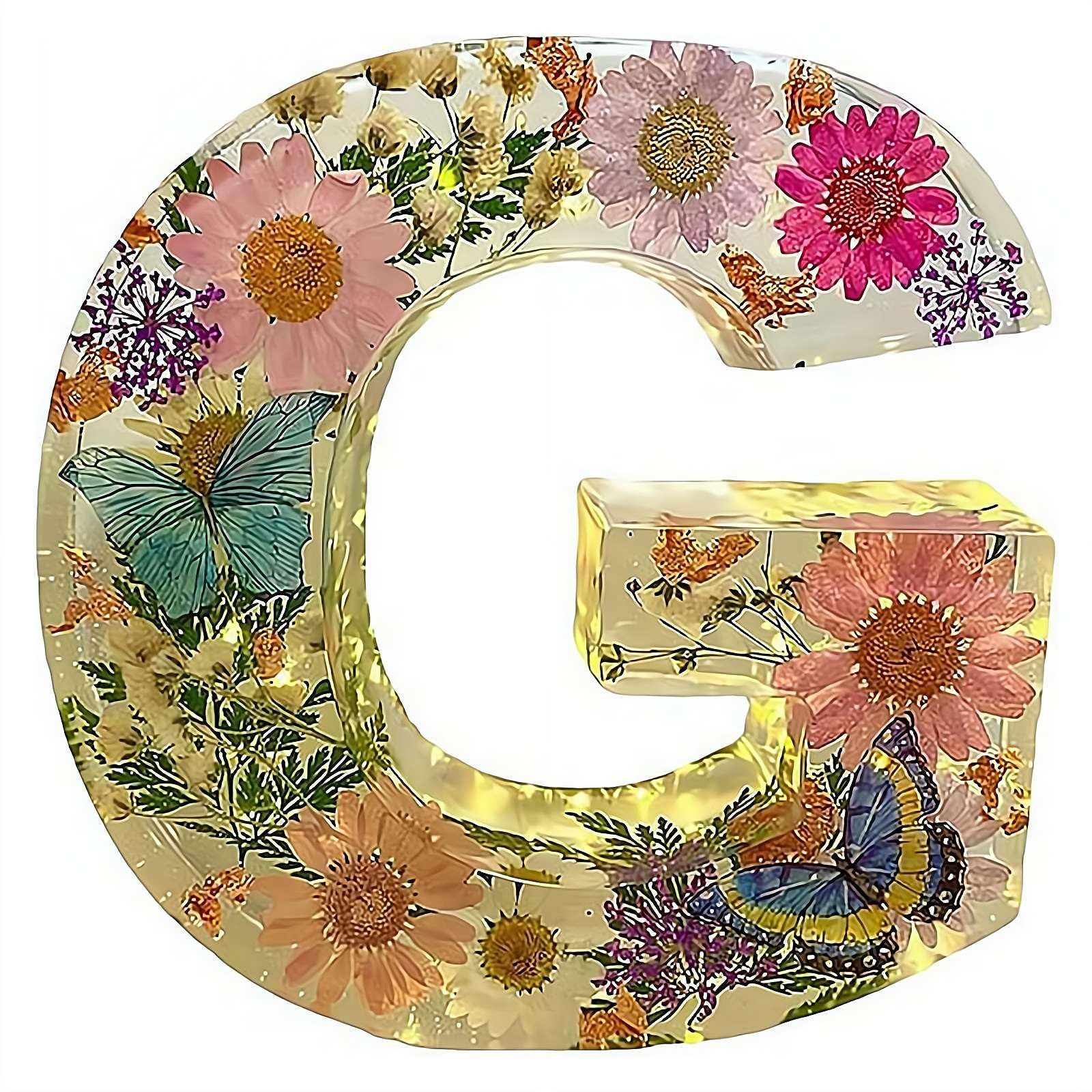 Handmade Floral Night Light, 2026 Floral Resin Night Light Letter, Flower Resin Letter Lamp with LED Lights, DIY Handmade Creative Letters Flower Lamp, For Various (G)