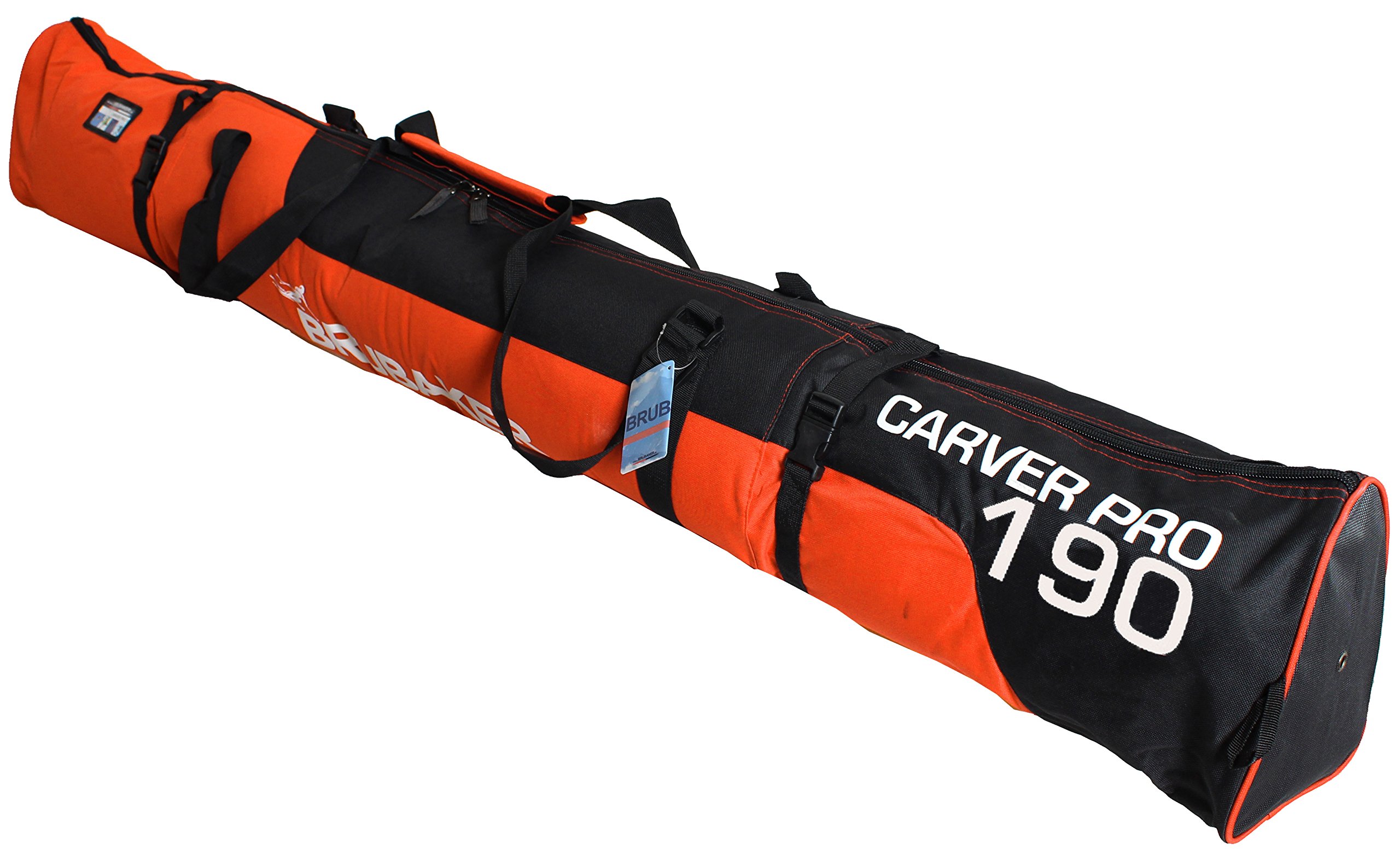 Brubaker Lot avec Un Sac à Skis et Un Sac à Chaussures de Ski, pour Une Paire de Ski Jusqu’à 190 cm + bâtons + Chaussures + Casque, Noir/Orange