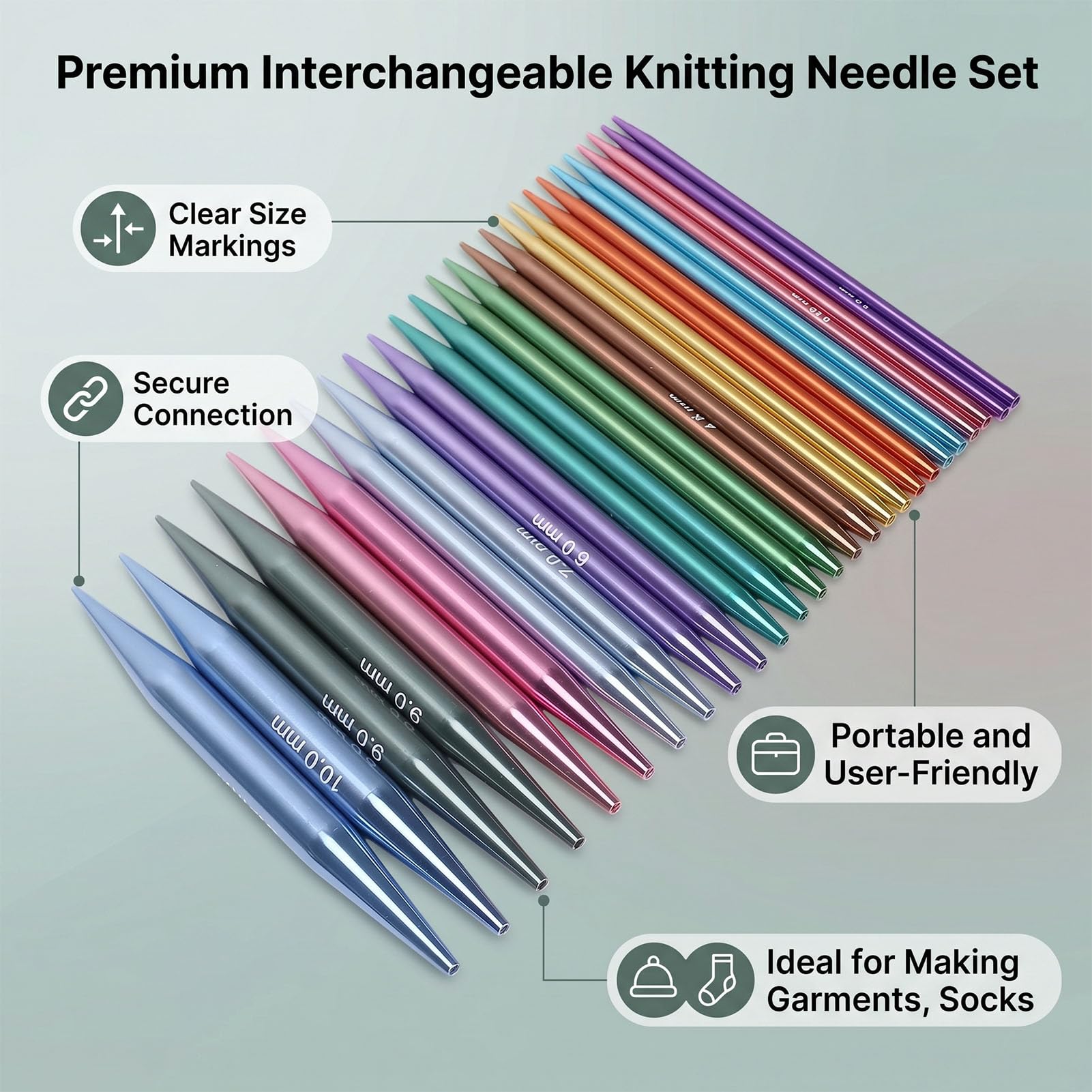 Generic Agujas de Tejer Circulares Intercambiables Suaves y Duraderas 13 Pares para Tejer Ropa Calcetines Bufanda de 3 Mm a 10 Mm