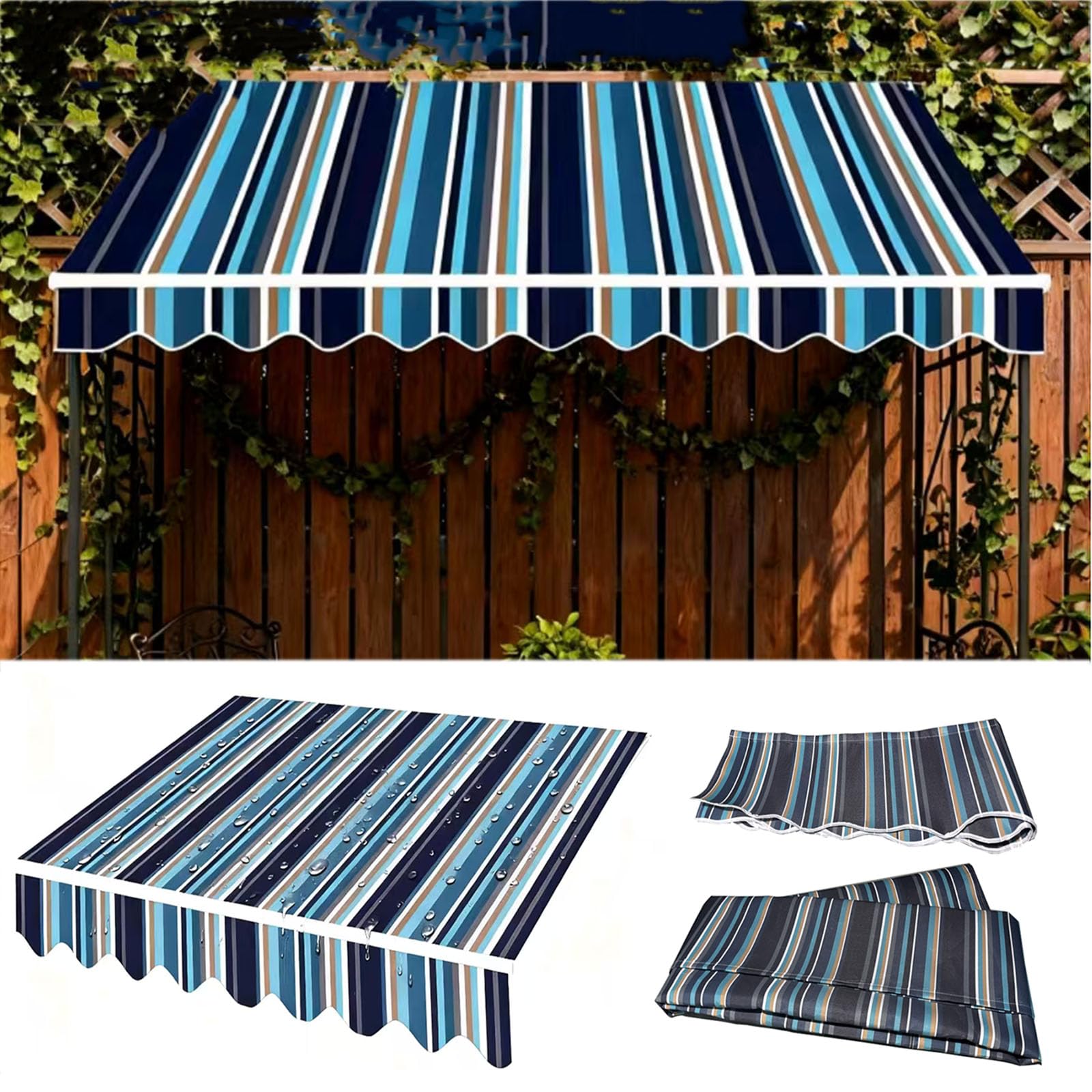 Tela de toldo retráctil impermeable de 2.5x2m con protección UV de rayas
