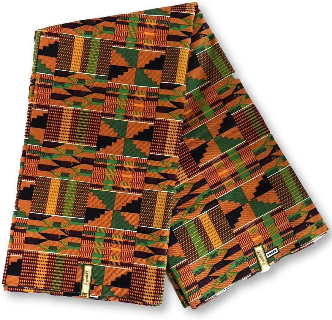 African Kente Print #1- Serengeti Fabric (1 Yard) Kente African Print Fabric Cotton 44" Wide Head wrap Head tie Scarf Choir African Dance Black History Month African American Men Women Kids