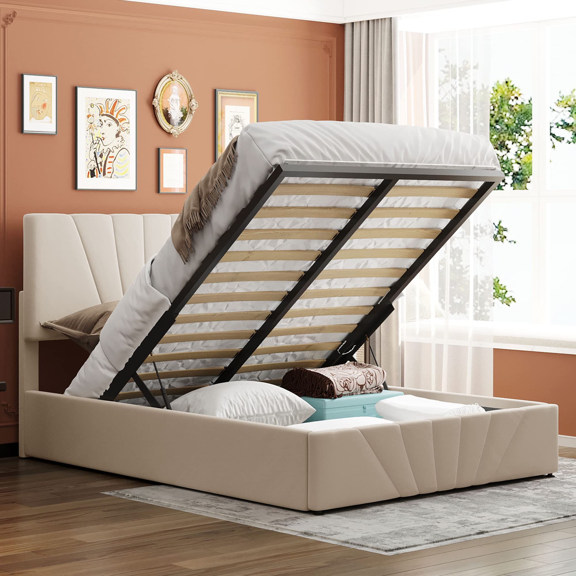 Buy CITYLIGHT Upholstered Full Bed Frame with Storage Underneath, Full