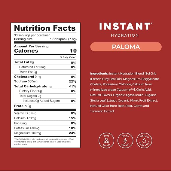 Instant Hydration Electrolytes Powder Packets - Paloma Electrolyte Drink Mix - Zero Sugar - Keto, Vegan, Gluten-Free, Non-GMO - Boost Recovery, Brain Health, Muscle & Tissue Support- 30 Sticks