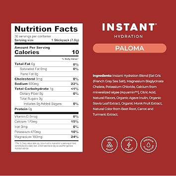 Instant Hydration Electrolytes Powder Packets - Paloma Electrolyte Drink Mix - Zero Sugar - Keto, Vegan, Gluten-Free, Non-GMO - Boost Recovery, Brain Health, Muscle & Tissue Support- 30 Sticks