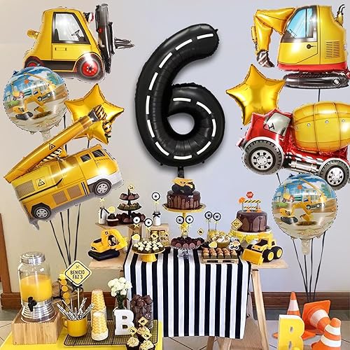 Miniatura 2 de Globos de camión de construcción, suministros de fiesta para niños de sexto cumpleaños, decoraciones temáticas de tractor y recuerdos de fiesta