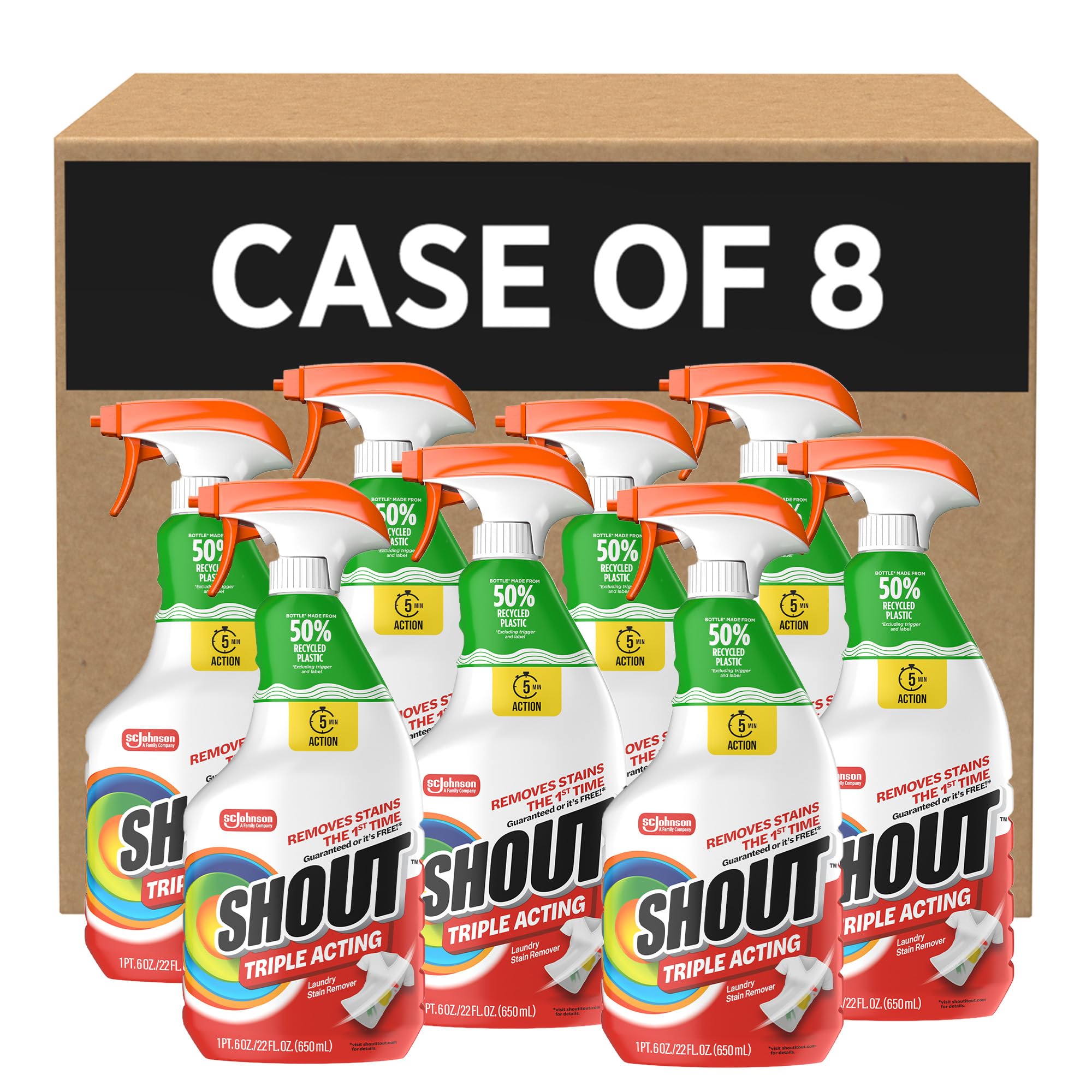 SC Johnson Professional Shout Active Enzyme Laundry Stain Remover Spray 22 fl oz, Pack of 8