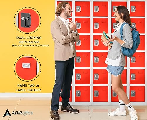 Miniatura 3 de AdirOffice Armario escolar grande con 6 puertas y 6 ganchos para almacenamiento de garaje, armarios de almacenamiento de oficina (6 puertas, rojo)