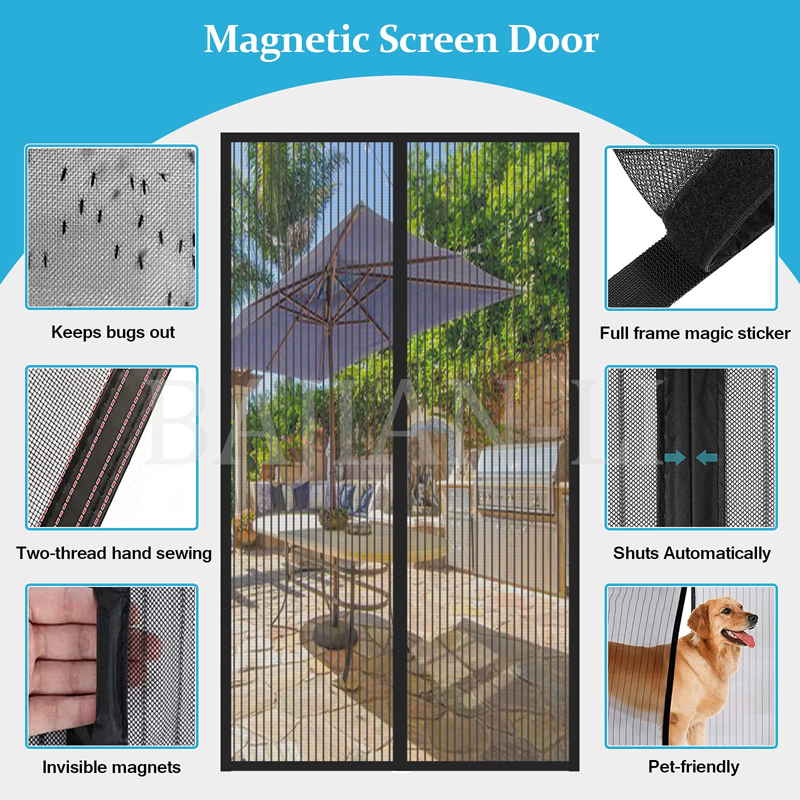 Premium slanke vliegenhor voor deur als aluminium bouwset met glasvezel - professionele bescherming tegen insecten 120 cm x 240 cm (wit frame