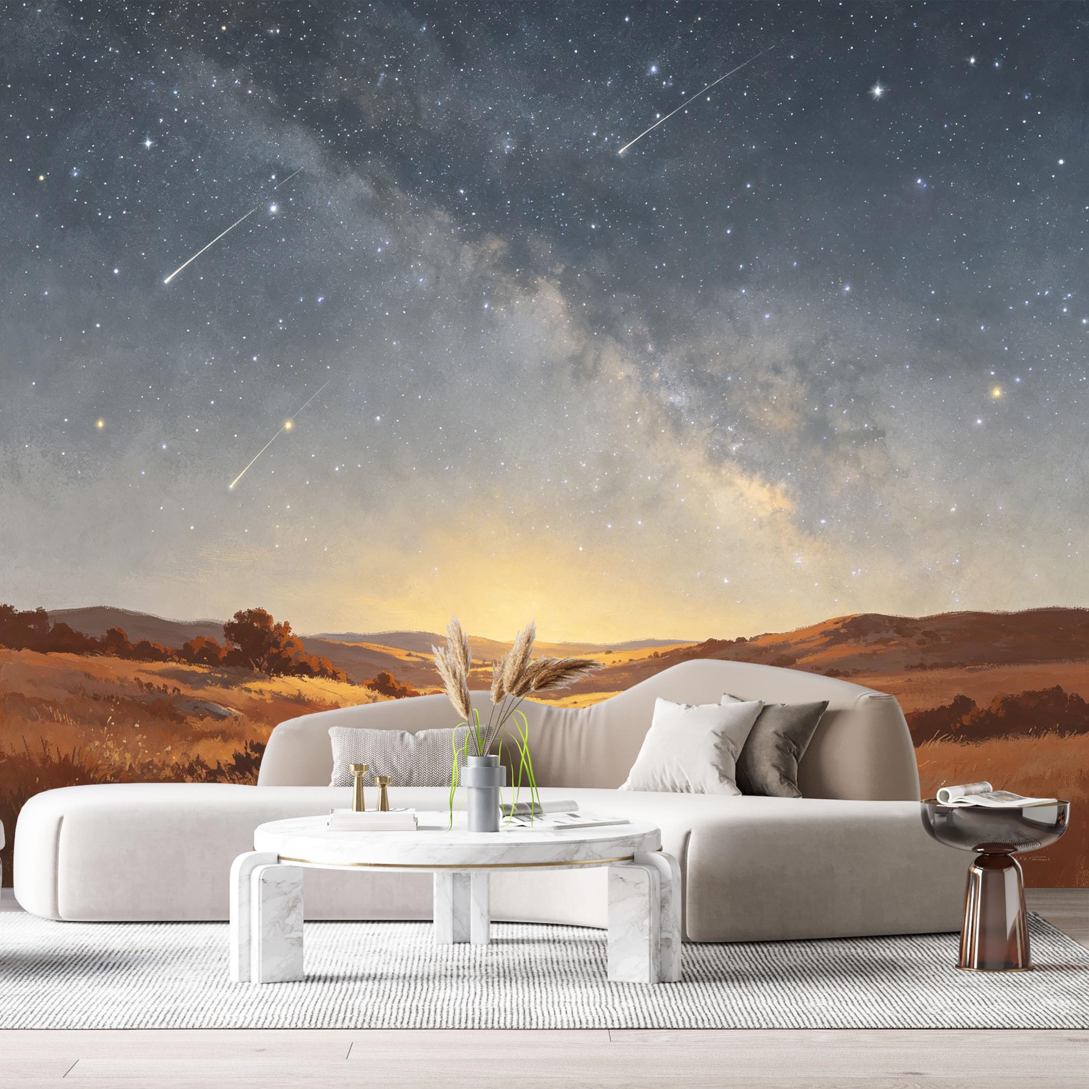 Custom Size Wall Murals Milky Way Landscape Oil Painting Starry Night Field SelfAdhesiveWall Fabric Removable Wallpaper Wall Decor for Living Room Bedroom Bathroom