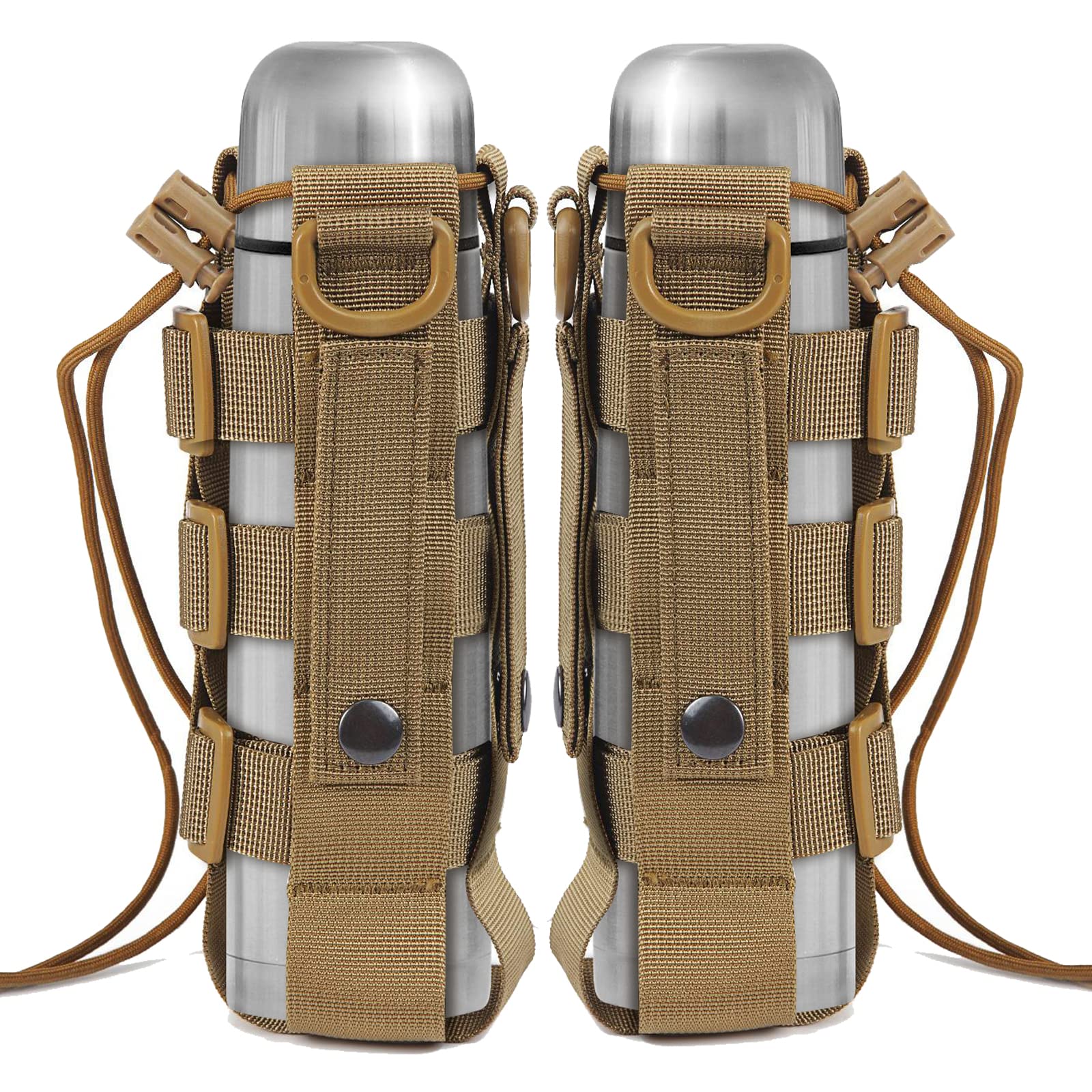 WICHEMIMOLLE Water Bottle Pouch Minimalist Adjustable Straps Tactical Water Bottle Holder Kettle Pouch Belt Bottle Carrier Bag for 17-84 Oz Water Bottle (2 Pack, Brown)