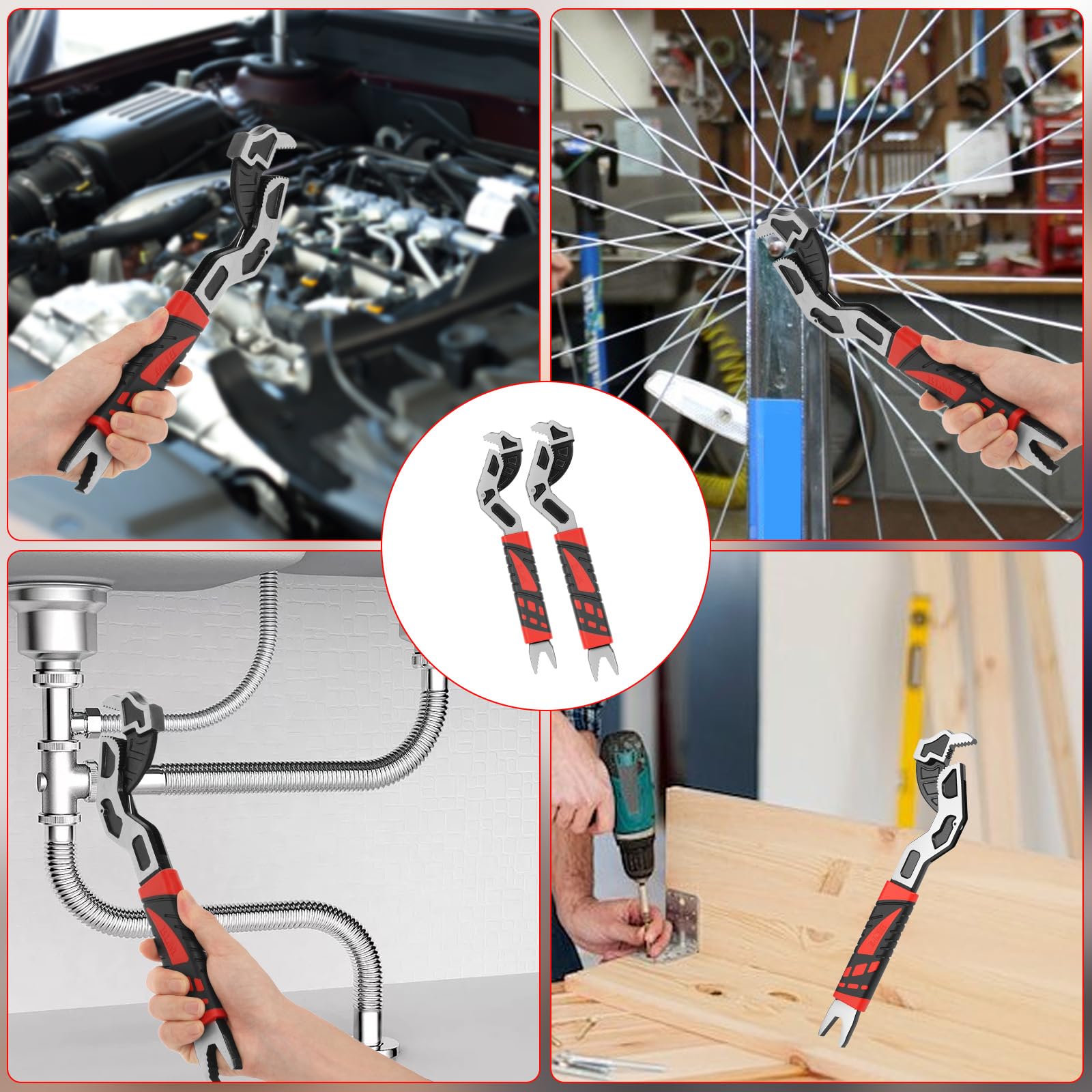 2-częściowy klucz samoblokujący 20,3/30,5 cm, uniwersalny klucz płaski, regulowany z uchwytem, klucz samozamykający do naprawy mechaniki samochodowej i rowerowej