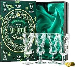 Vintage Crystal Absinthe Glasses | Set of 4 | 6.5 oz Wine Savant - Stemmed Classic With Swiss Bubble Reservoir, Tasting, N...