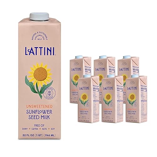 Lattini Leche de girasol sin azúcar sin lácteos, a base de plantas, vegana, sostenible, sin OMG, alternativa de leche sin alérgenos, 32 onzas