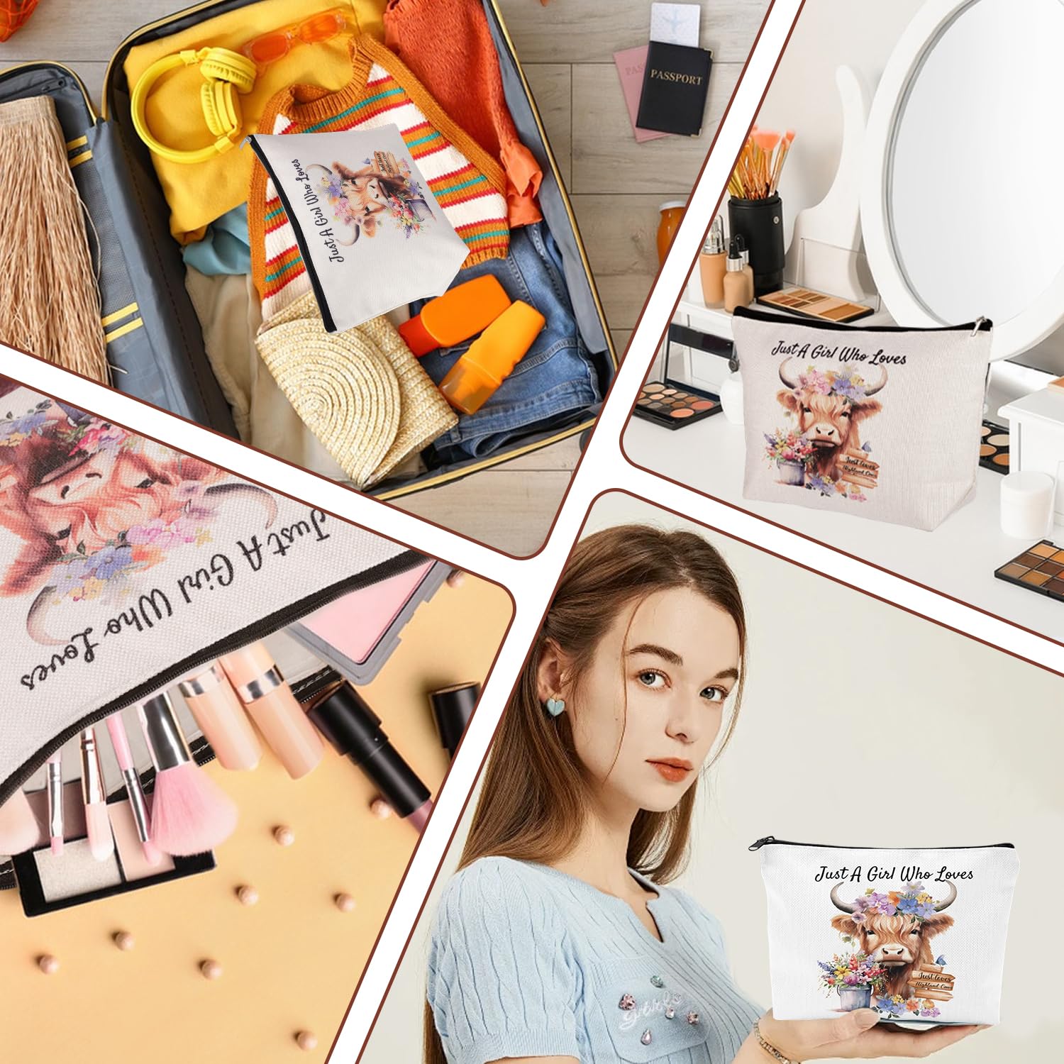 Highland Cow Gifts for Women Highland Cow Makeup Bag, Canvas Cosmetic Bag Gifts for Highland Cow Lovers Makeup Pouch - Image 3