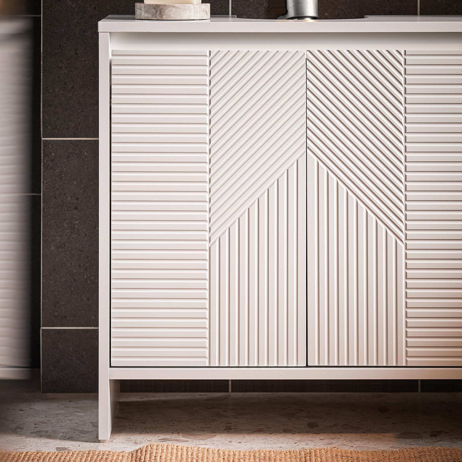 SoBuy Waschbeckenunterschrank 60cm Badezimmerschrank Badmöbel in Weiß mit verstellbaren Regalen, feuchtigkeitsbeständig, Unterschrank Waschbecken für kleine Bäder 60x61x30cm BZR157-W