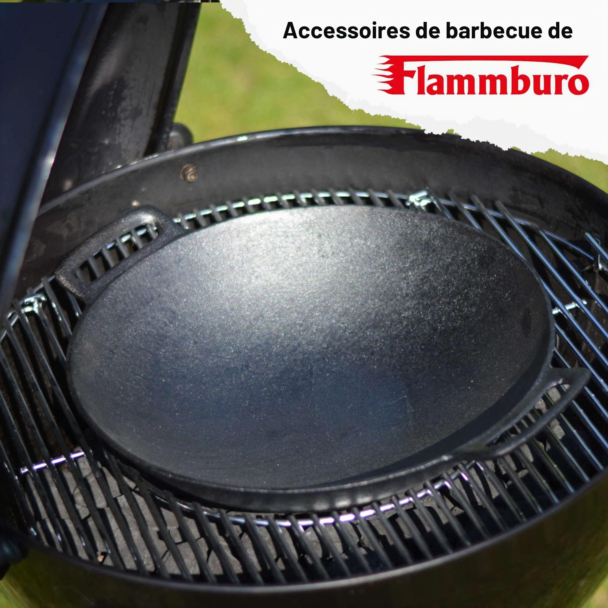 FLAMMBURO BBQ-SYSTEM Wok Ø 36 cm – Fonte avec revêtement en porcelaine émaillée – Pour légumes et viandes – Diamètre 36 cm – Compatible avec les systèmes de barbecue du marché de fabricants renommés