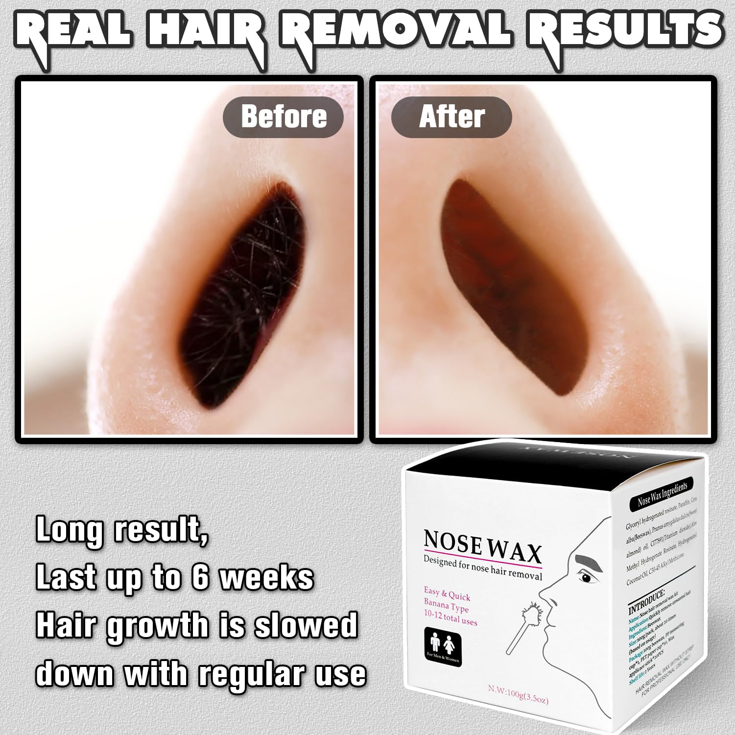 Nose Wax Kit for Men and Women, Nose Hair Removal Wax with 100g Nasal Hair Wax 20 Safe Tip Applicator, 10 wooden Applicators,10 Containers and 10Moustache Stencils As a Christmas Gifts — view 4