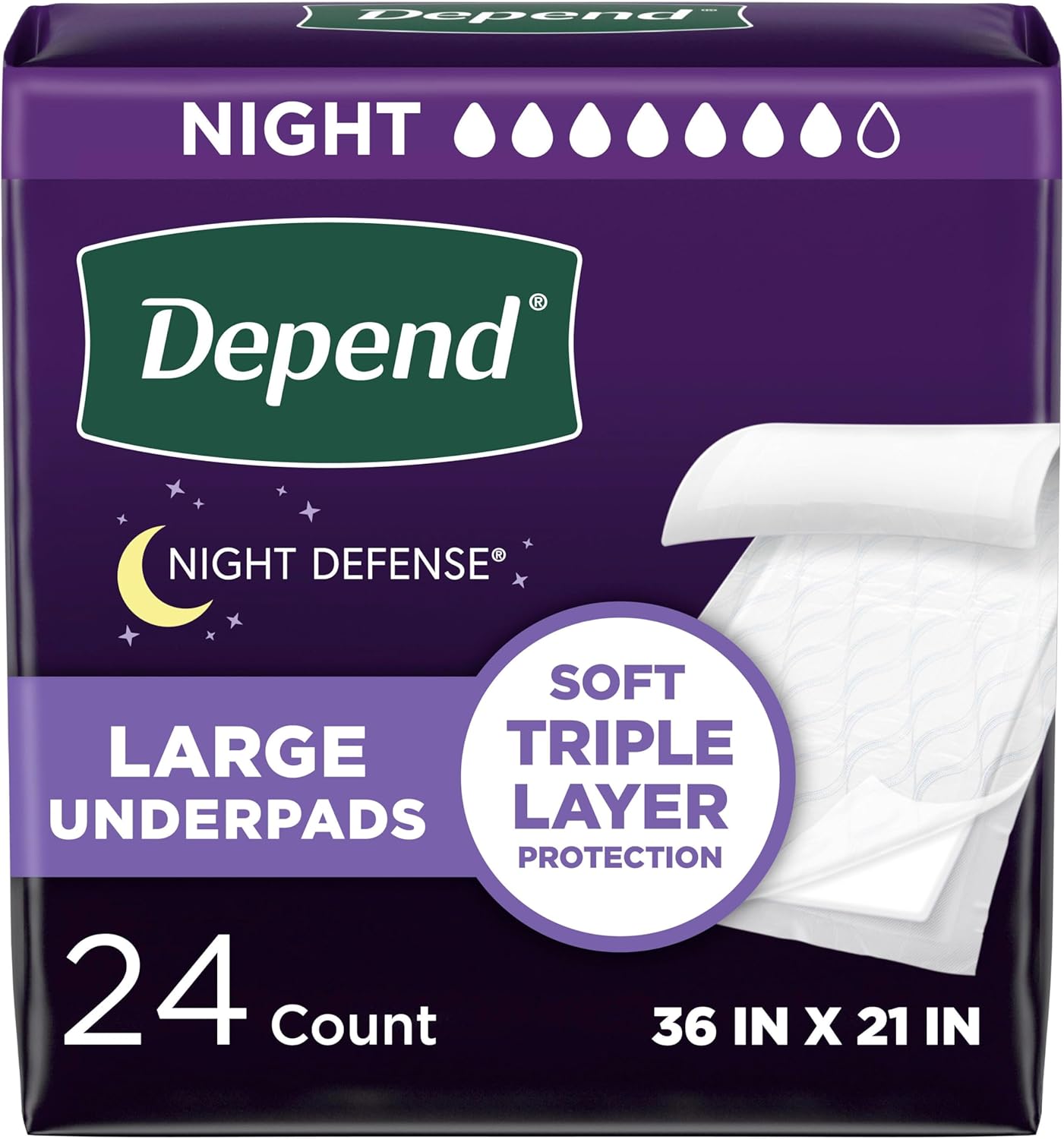 Depend Underpads, Disposable Incontinence Bed Pads for Adults, Slip Resistant, 36"x 21", 24 Count (2 Packs of 12) (Packaging May Vary)