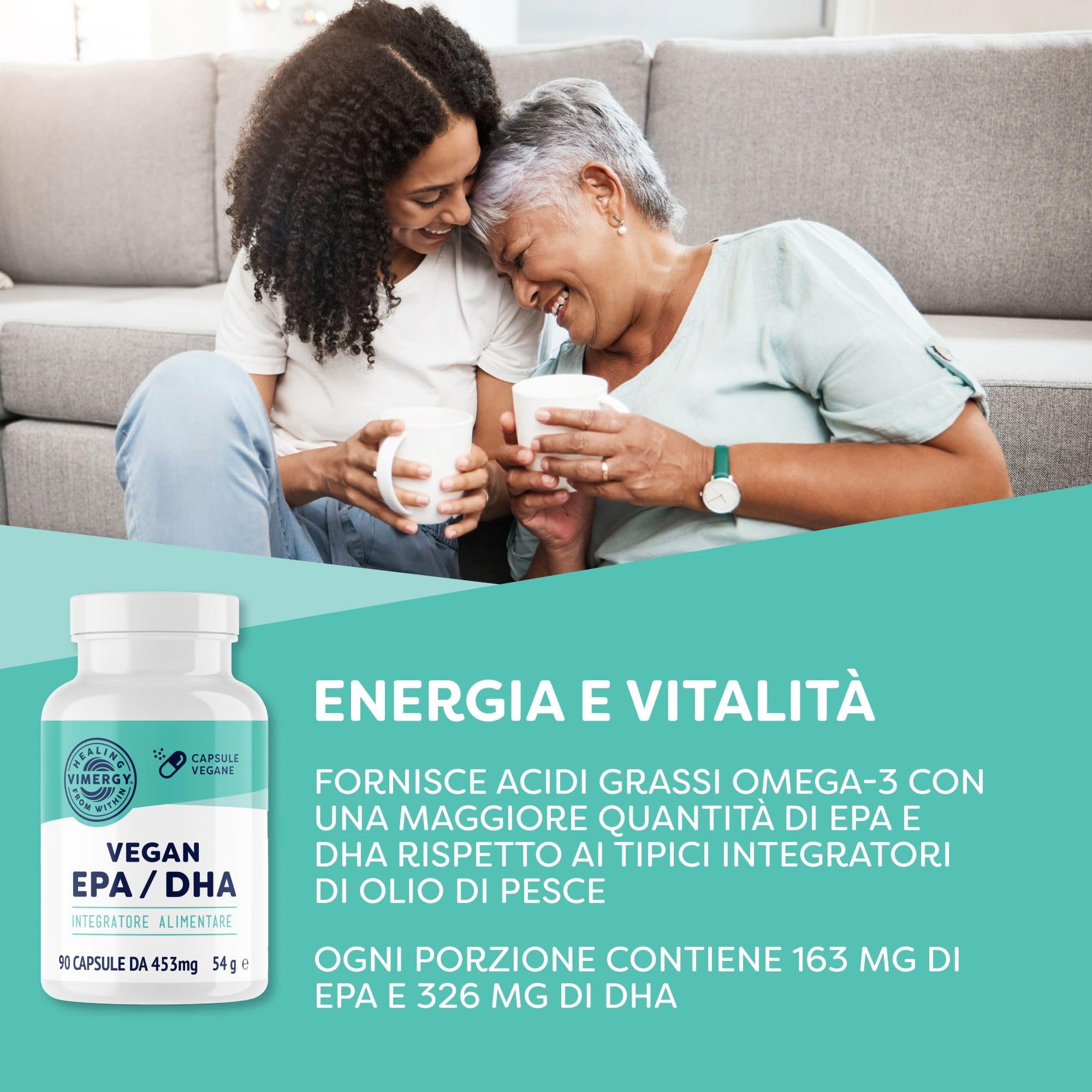 Vimergy Vegan EPA DHA (30 Dosi) – 90 Pezzi – Olio di Alghe Omega 3 Vegan - Capsule Molli di Omega 3 EPA DHA Vegane Senza Gelatina, OGM e Glutine - Kosher