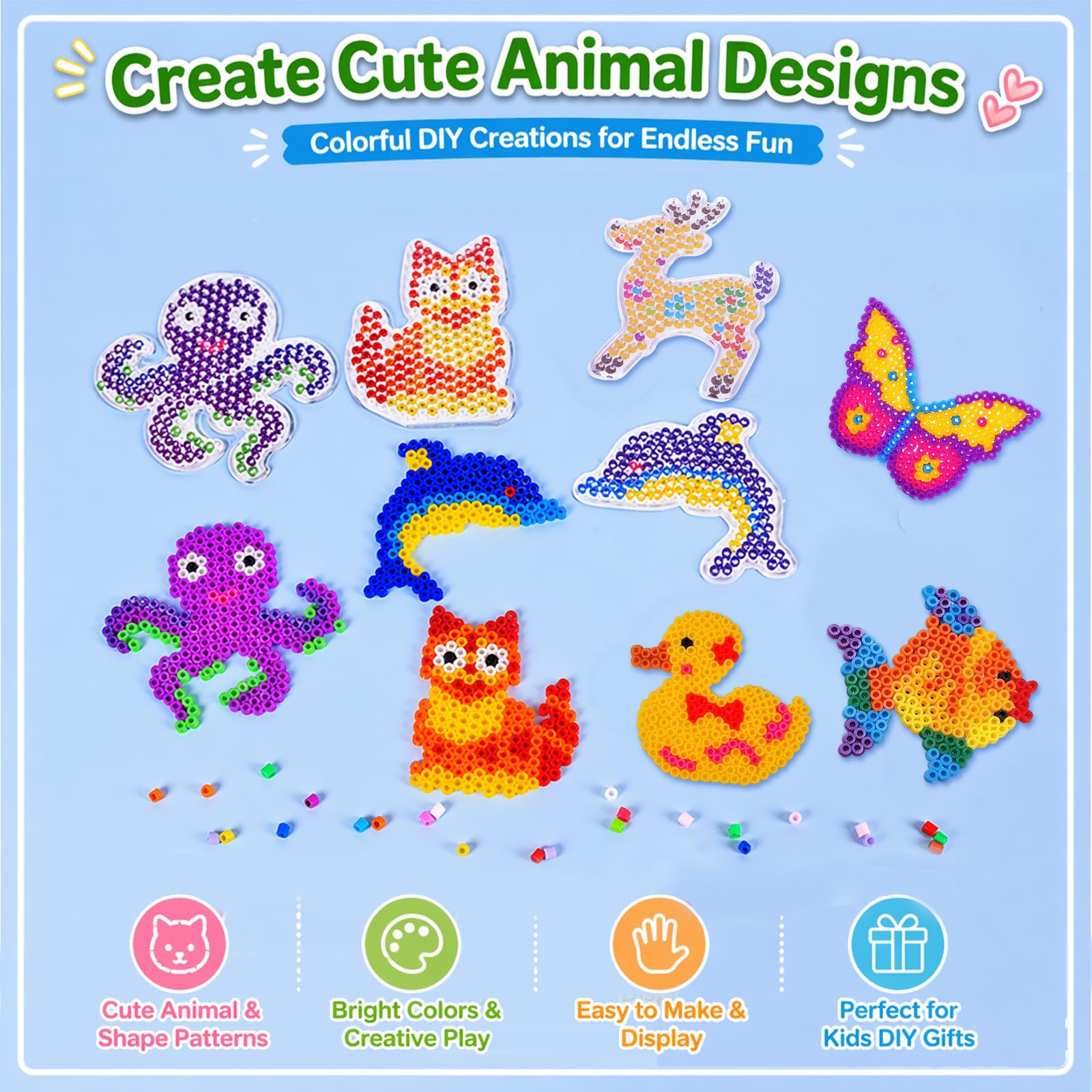 Lot De 15 Plaques à Repasser Animaux – Modèles Transparents Avec Motifs, Pour Perles 5 Mm, Activité Créative Dès 3 Ans