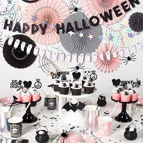 Miniatura 4 de 24 piezas de decoración de cupcakes para fiesta de soltero de Halloween, anillo de novia o muerte, calavera, corazón sangriento I Do para Halloween,