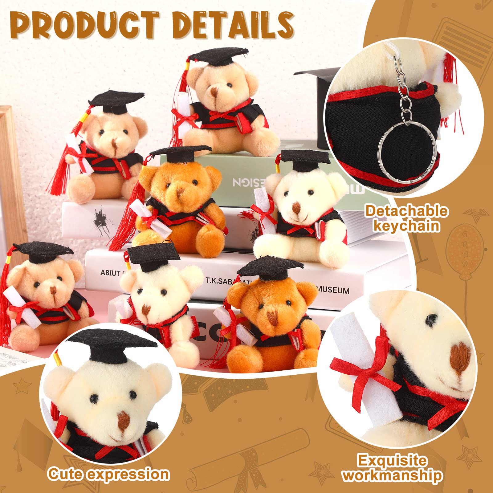 Zomiboo 24 Piezas Mini Ositos de Graduación Animales de Oso de Peluche de 3,54 Pulgadas para Graduación 2025 Muñecos Pequeños de Oso de DIY Regalos para Bricolaje Ceremonia Fiesta Decoración Escuela