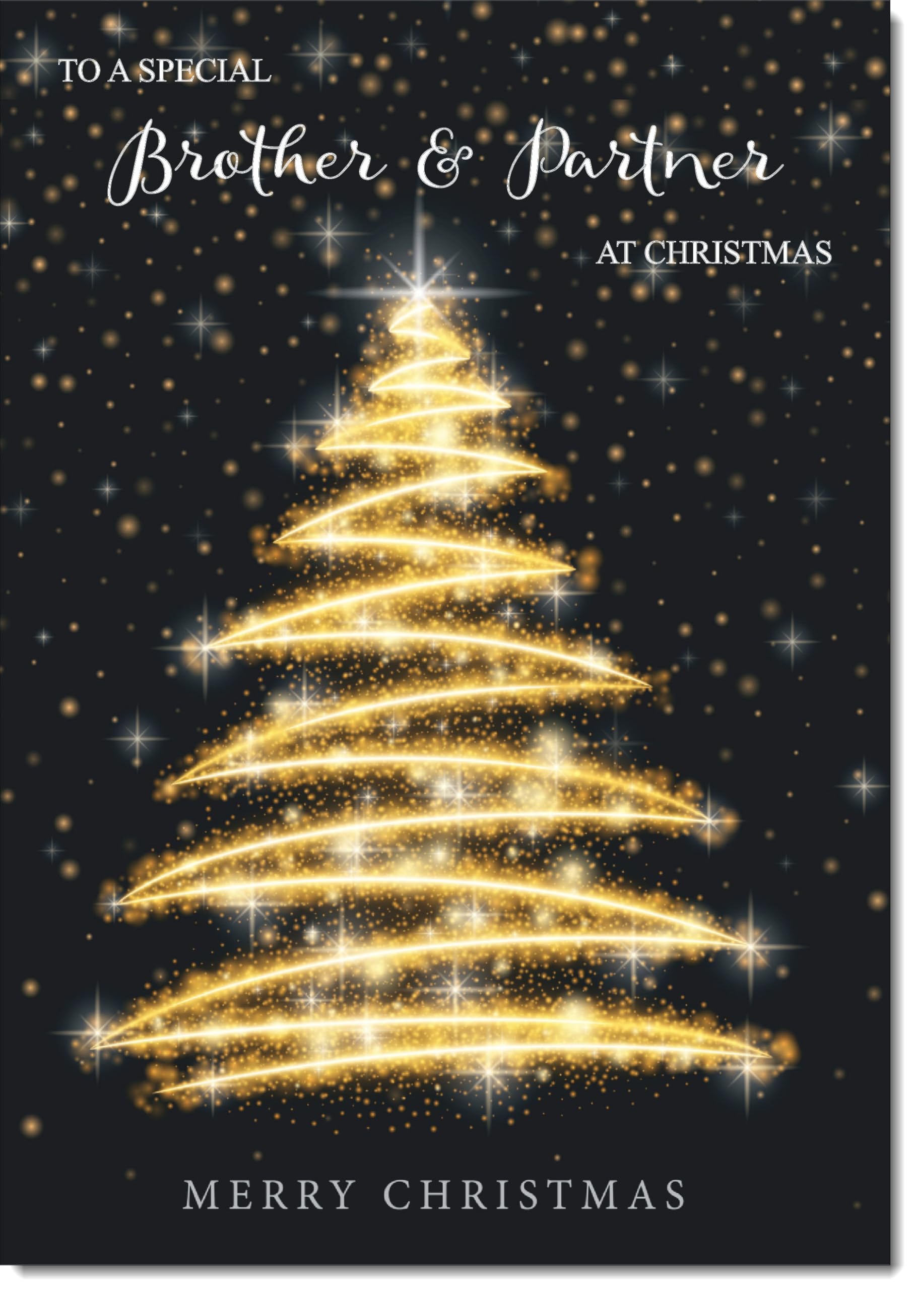 doodlecards Brother and Partner Christmas Card Black and Gold Abstract Tree Large A4 Size Christmas Card for Brother & Partner with Plain Envelope