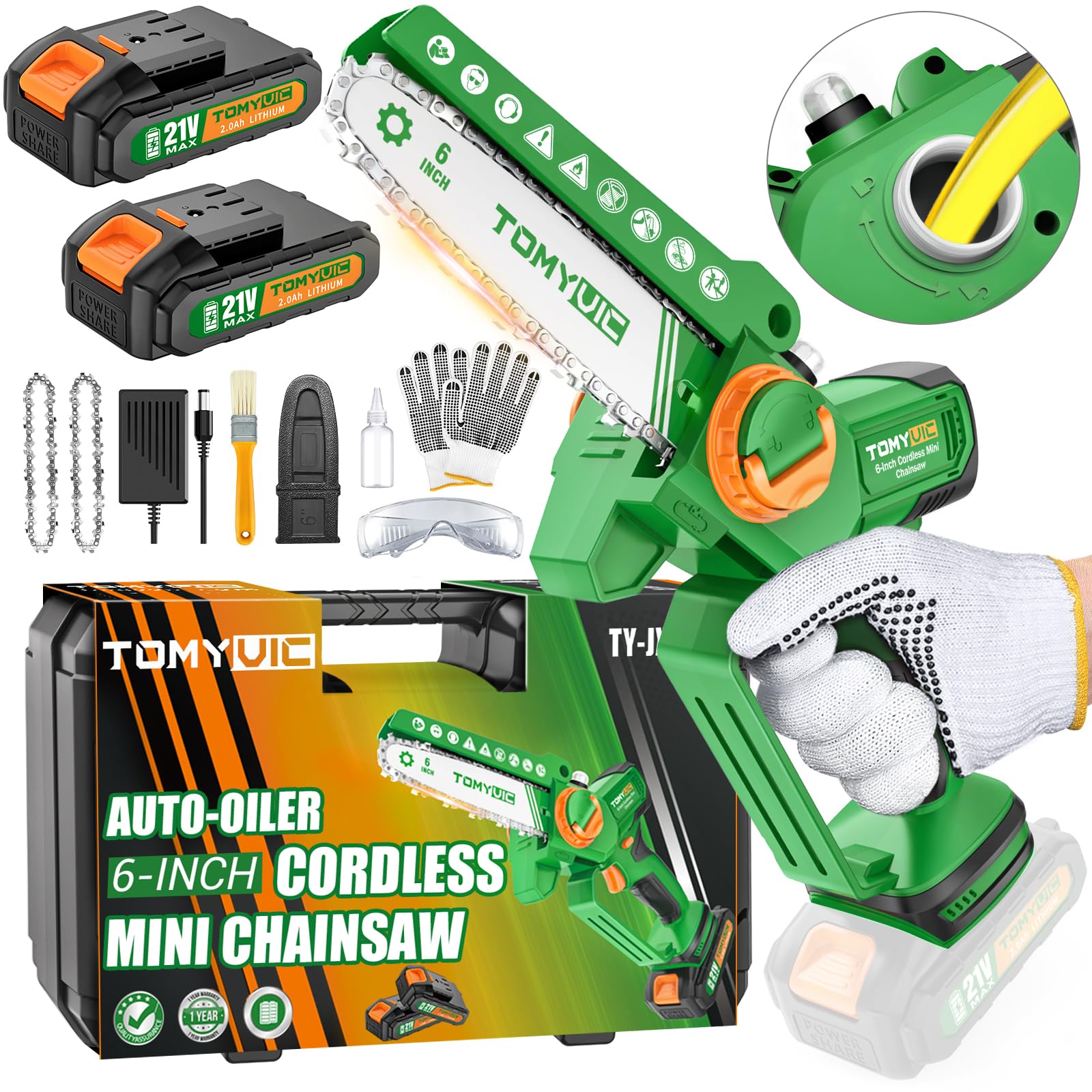 Electric Cordless Mini Chainsaw Battery Powered - 6 Inch Brushless Handheld Chain Saw With Charger For Trimming Tree Branches, Wood Cutting, Backyard Upkeep, Light Home Repairs