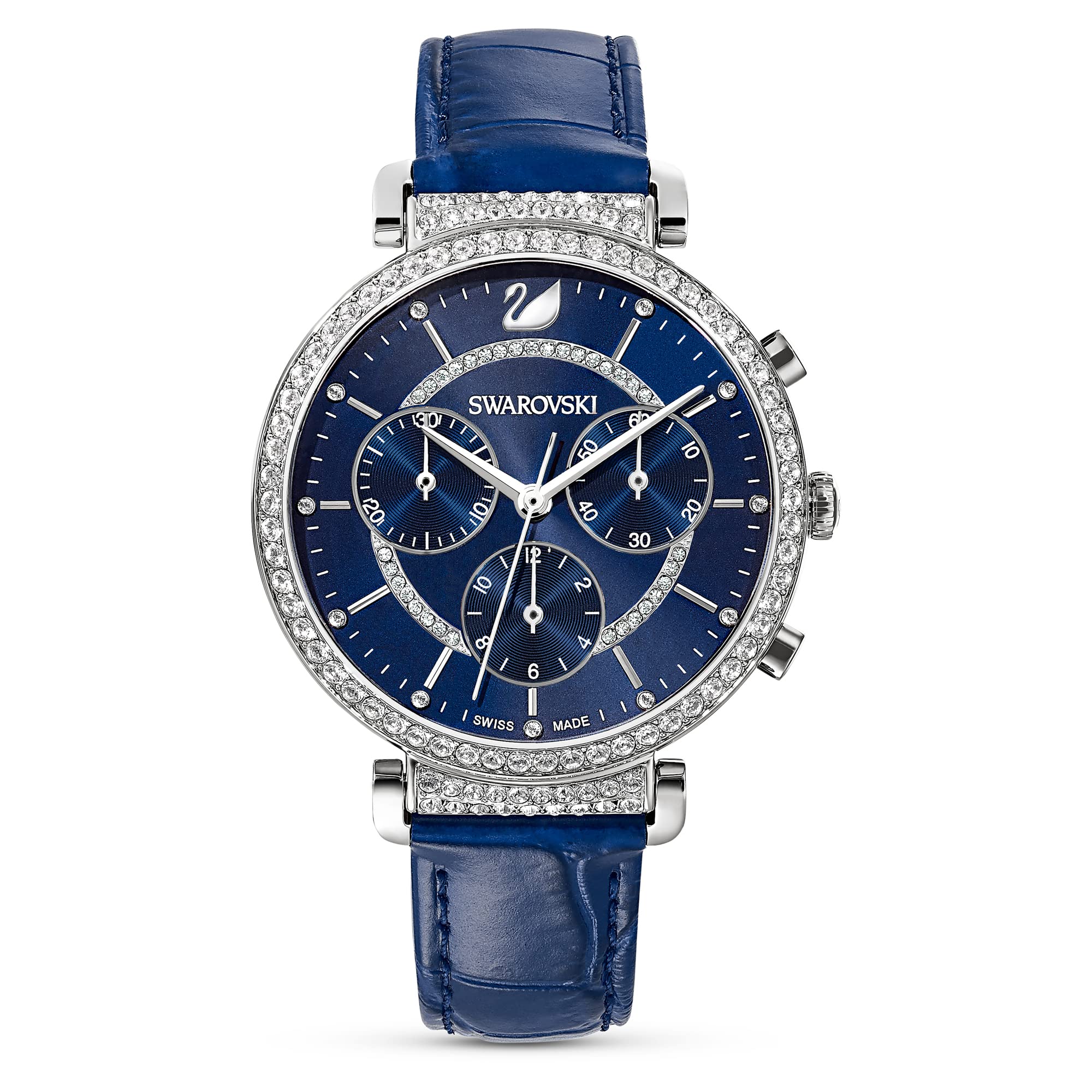 SwarovskiPassage Chrono Watch, Leather Strap, Grey, Rose Gold-Tone Finish