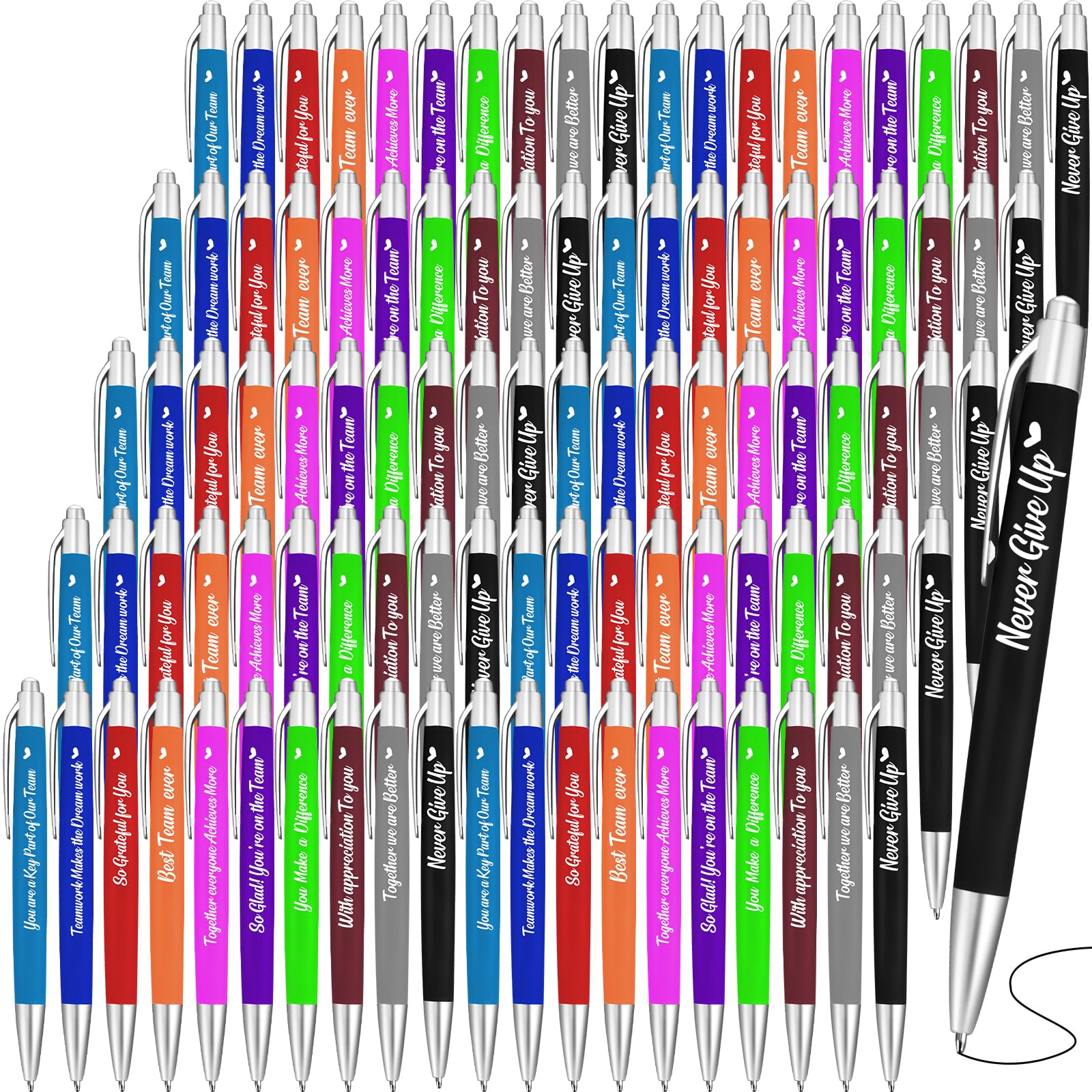 100 Pcs Inspirational Ballpoint Pens Bulk, 14 cm Colorful Motivational Quotes Pen for Women, Retractable Black Ink Funny Pens, Employee Appreciation Gifts Thank You Gifts for Coworker Teacher Team
