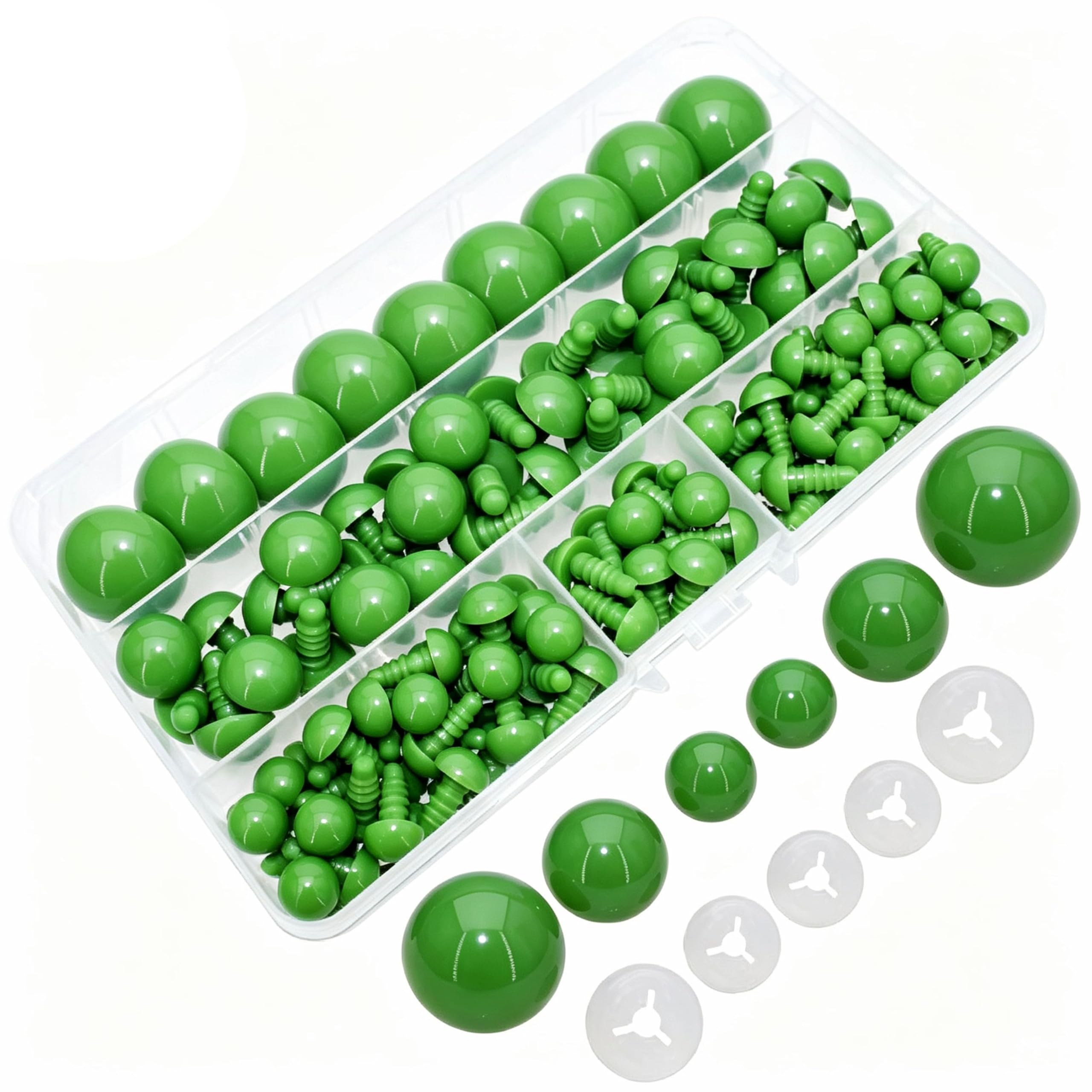 200Pcs Safety Eyes and Secure Washers for Amigurumi Crochet - Thalinfayi 10/15/24mm Plastic Safety Eyes Crochet Craft Eyes for Amigurumi, Crafts, Crochet Doll DIY Making Supplies (Green)