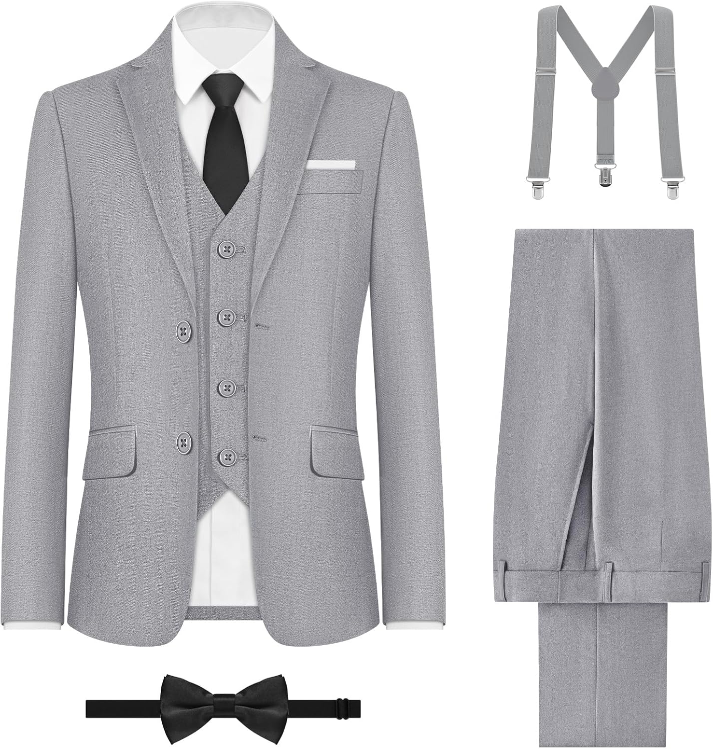 Boys' Formal Suits Set, with Suspenders (Standard & Husky)