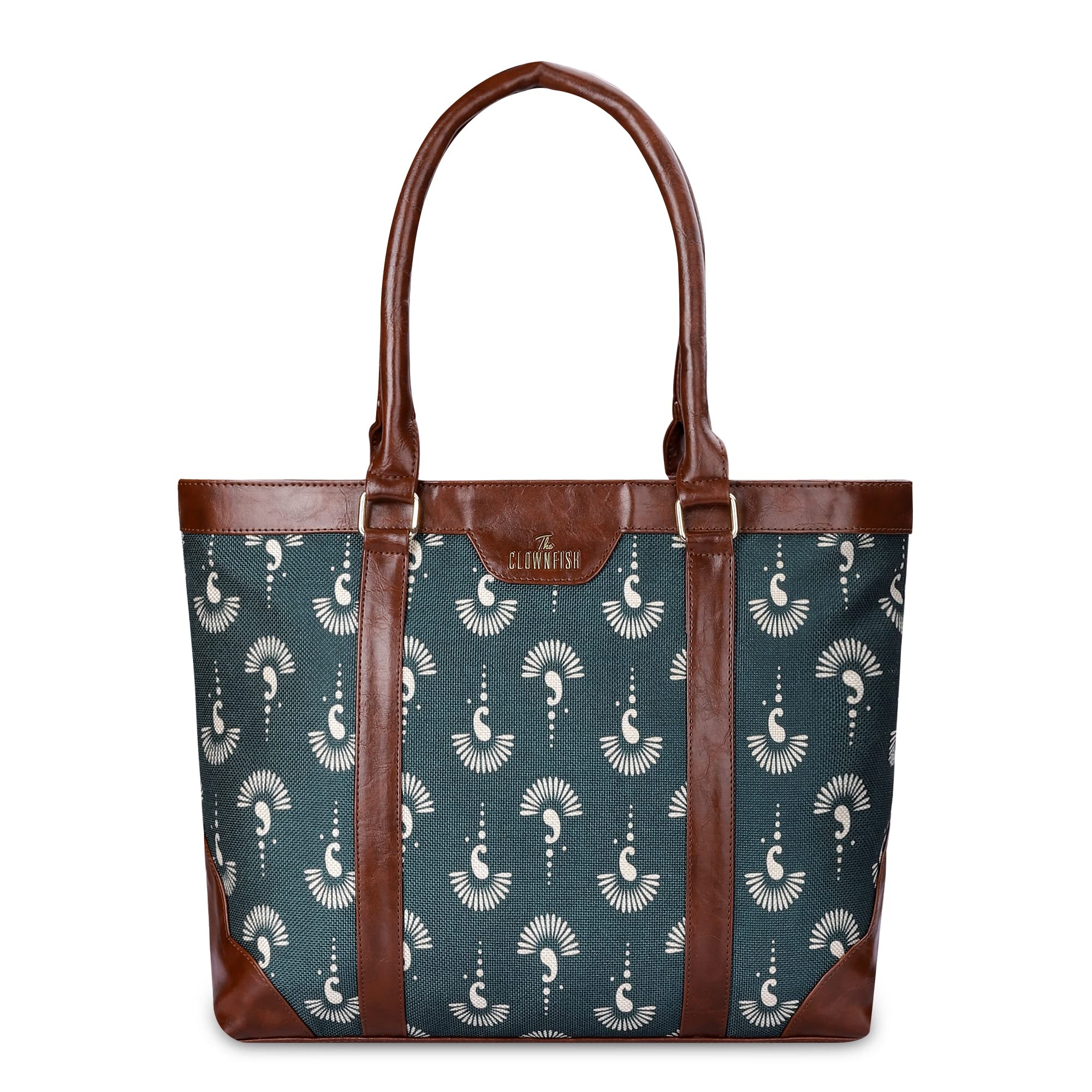 THE CLOWNFISH Miranda Series 15.6 inch Laptop Bag For Women Printed Handicraft Fabric & Faux Leather Office Bag Briefcase Hand Messenger bag Tote Shoulder Bag (Bottle Green) (B0BMVG9V13) Amazon Price History, Amazon Price Tracker