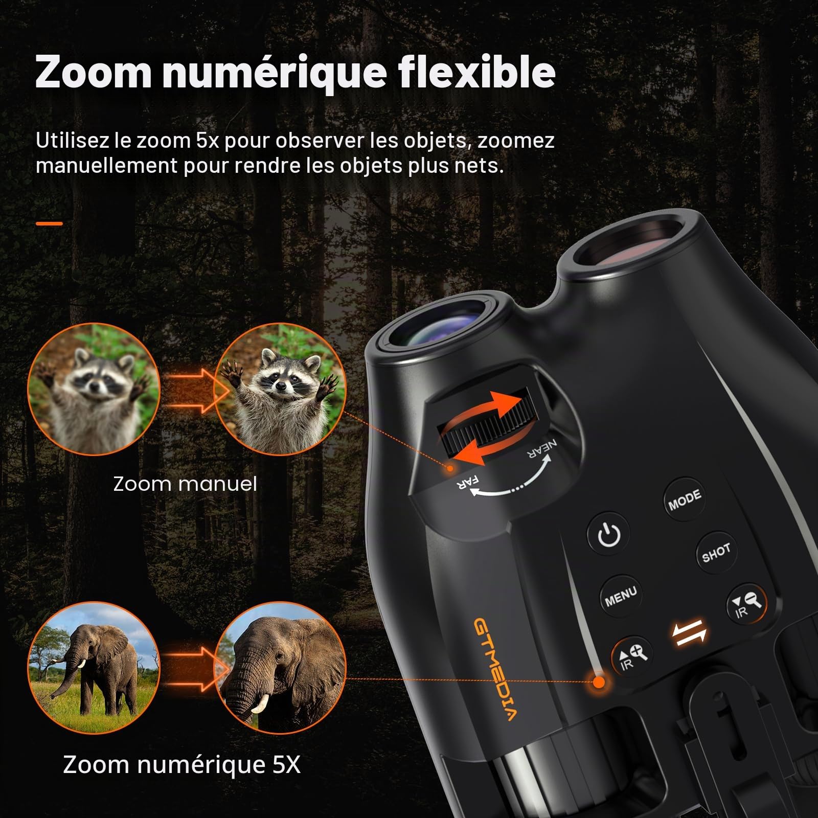 Lunettes de vision nocturne montées sur la tête, jumelles infrarouge numérique mains libres FHD, enregistrent des vidéos 1080p et photos 10 m, zoom numérique 5x