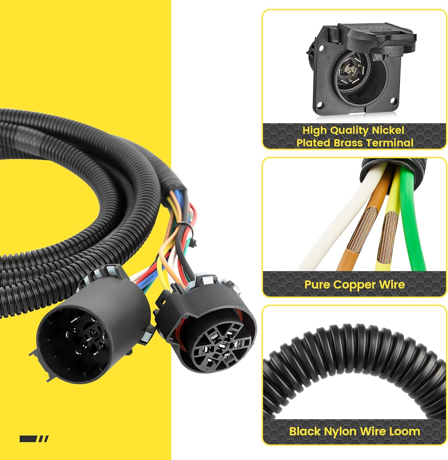 Oyviny Truck Bed 7 Pin Trailer Wiring Extension 7.5 Foot Compatibel with Chevy,Dodge,Ford,GMC,Nissan,Toyota,Ram, Universal Extension Harness for 5th-Wheel and Gooseneck Trailers