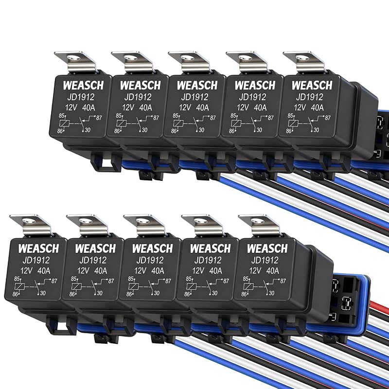 Kit de relés automotivos Weasch 12 V 40 A SPST de 4 pinos com chicote – 10 unidades