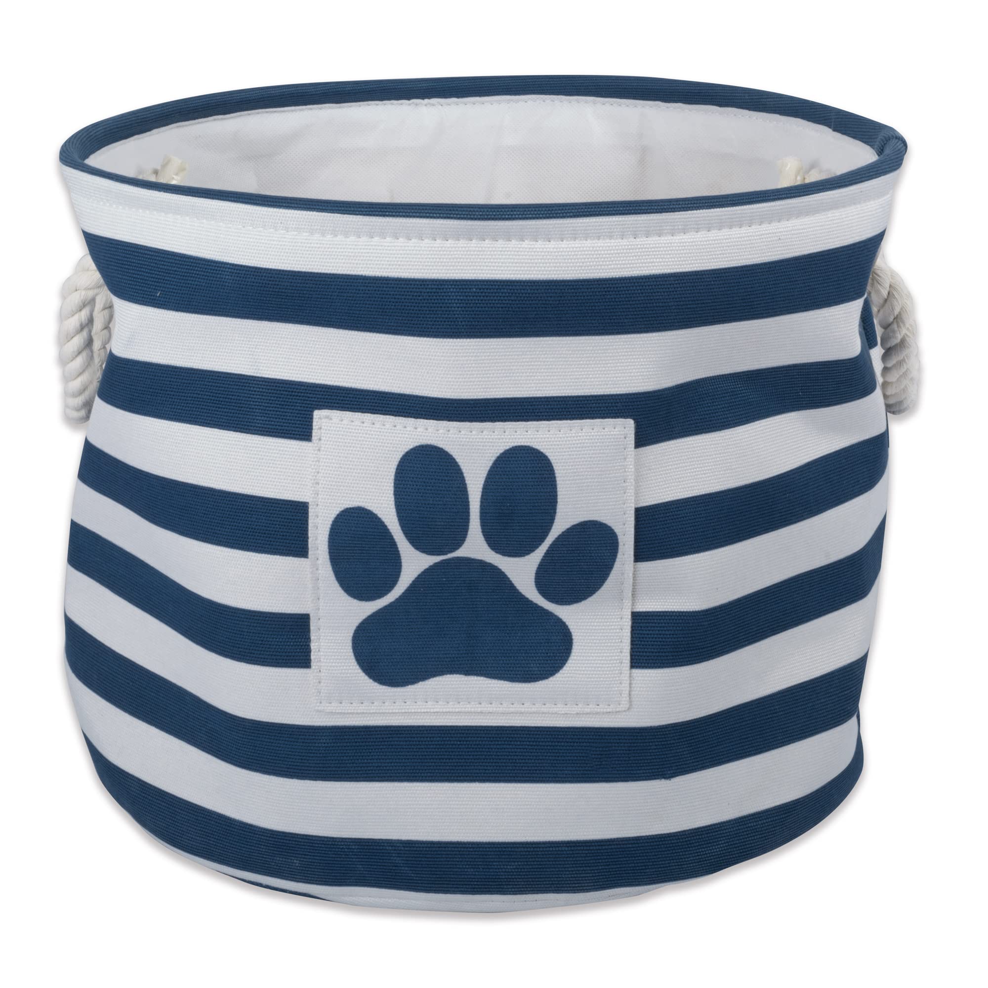 Bone Dry Pet Storage Collection Striped Paw Patch Bin, Small Round, Navy
