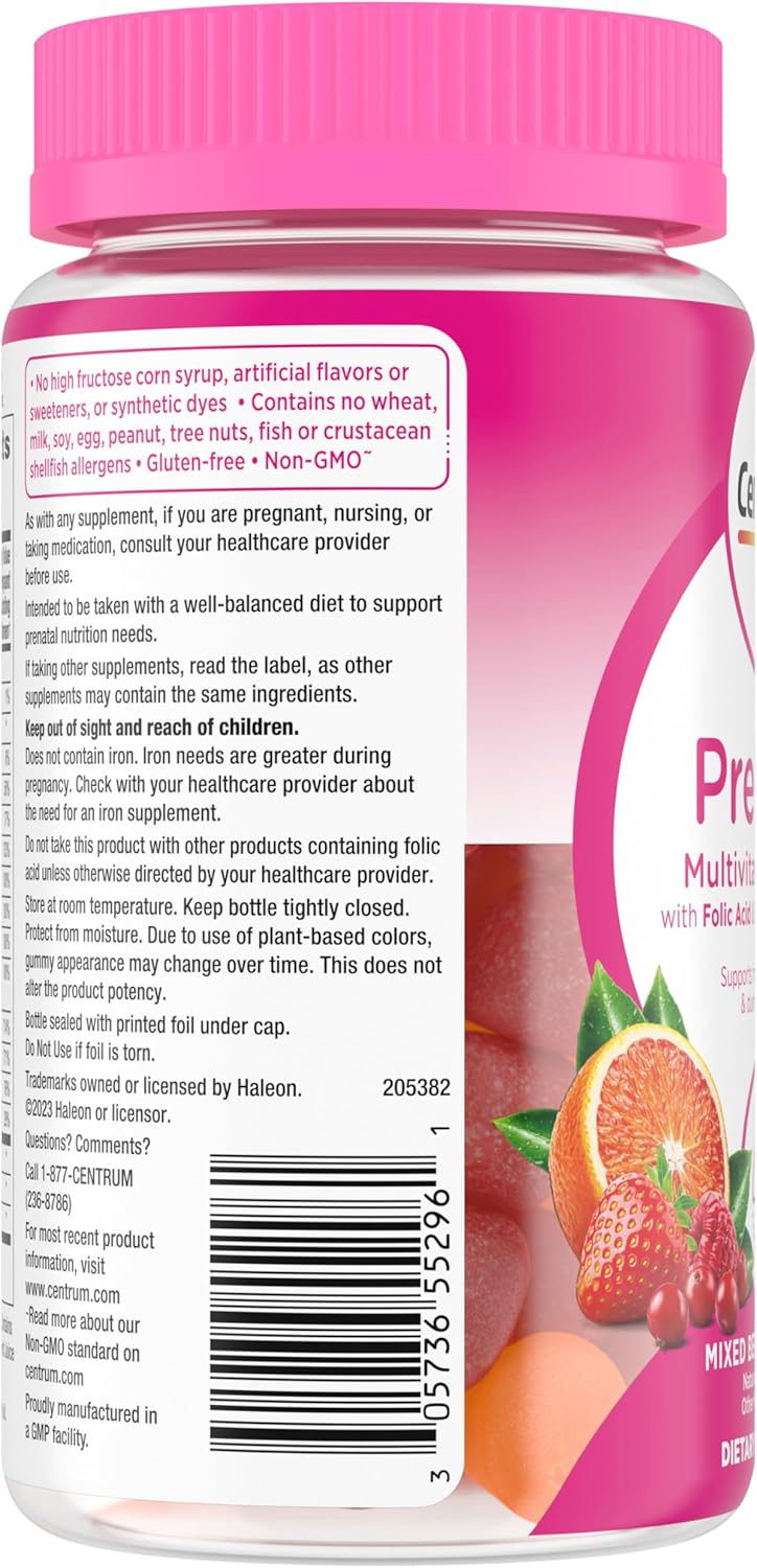 Centrum Prenatal Multivitamin Gummies with DHA and Folic Acid, Mixed Berry and Orange Flavors - 60 Count, 30 Day Supply - Image 11