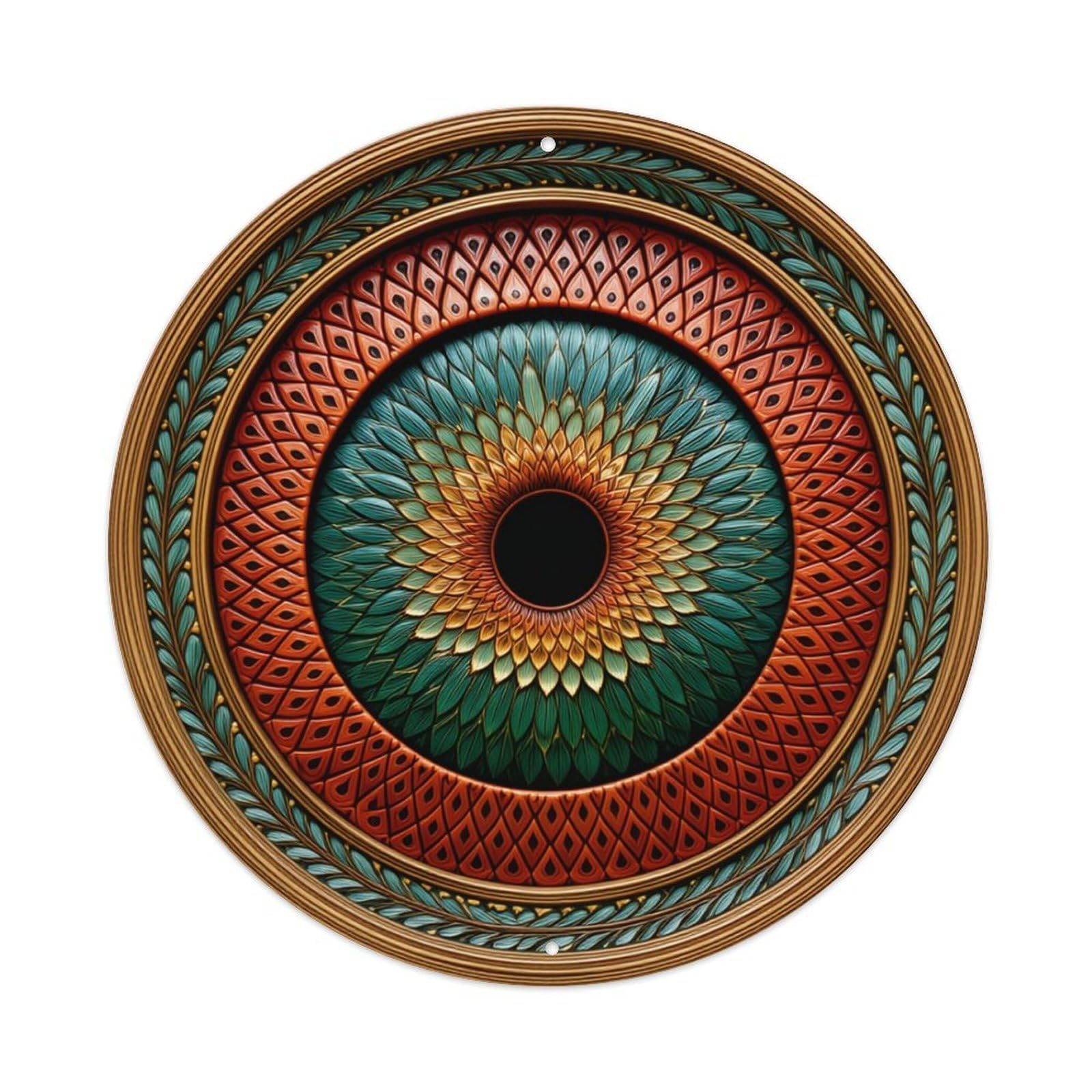Circular Mandala Pattern Design Art Round Tin Sign Retro Metal Sign for Cafe Bar Pub Home Game Room Gym Club Wall Decoration Vintage Metal Poster 8x8 Inch