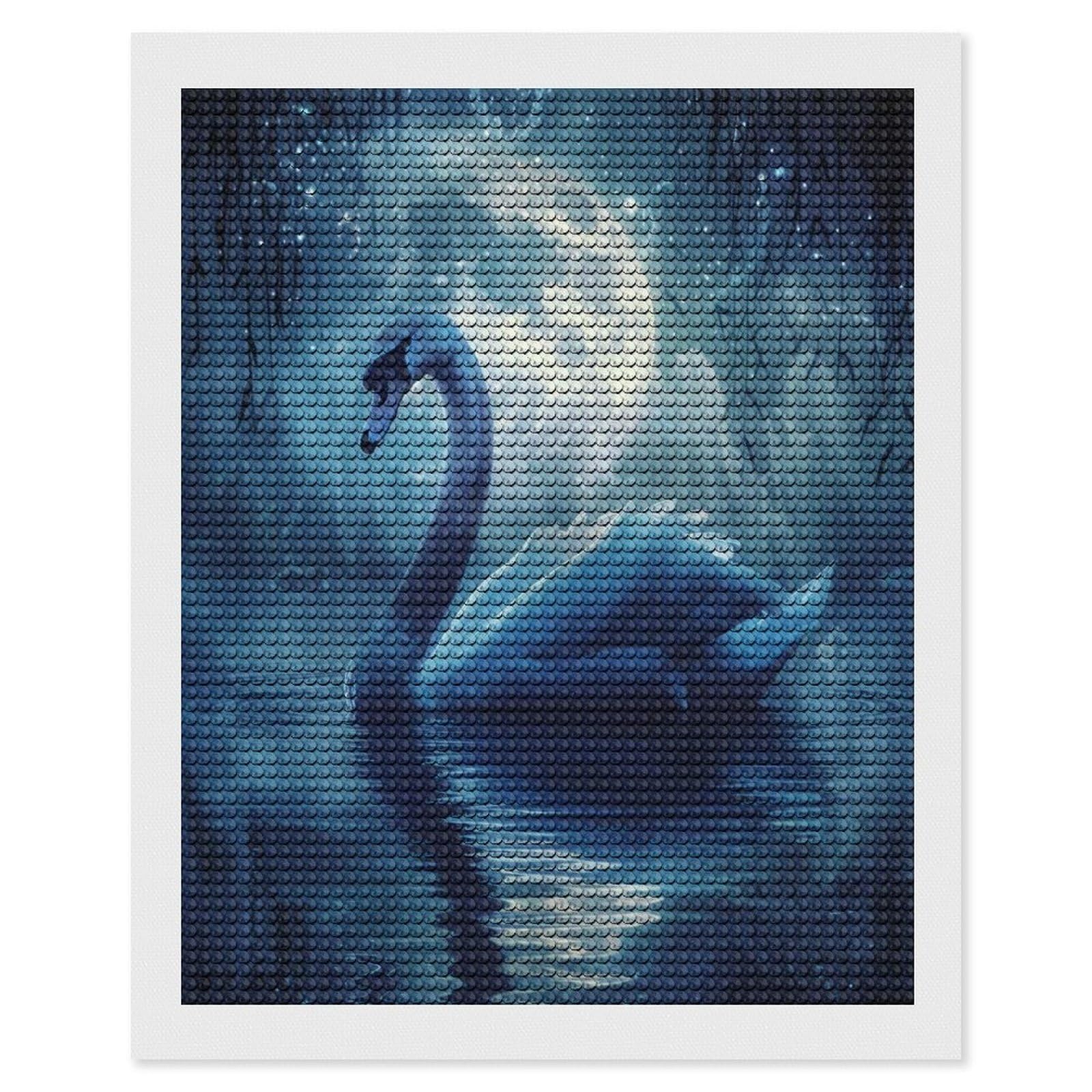 Junmoney Majestic Swan DIY Diamond Art Canvas Kit 16"x20", Relaxing DIY, Sparkling Crystal Beads, Vintage Style Decor, Holiday Gift Idea